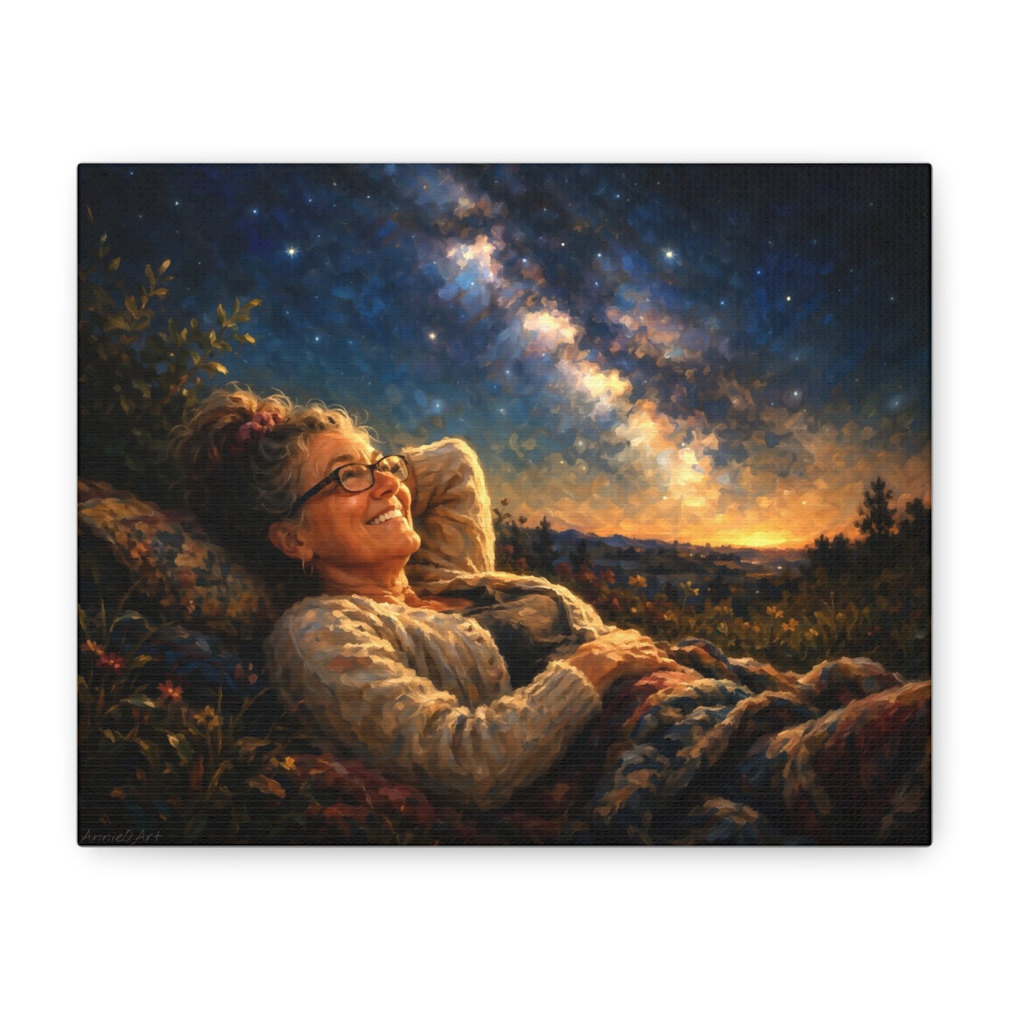 Stargazer Woman Canvas Art — Milky Way Night Sky Print