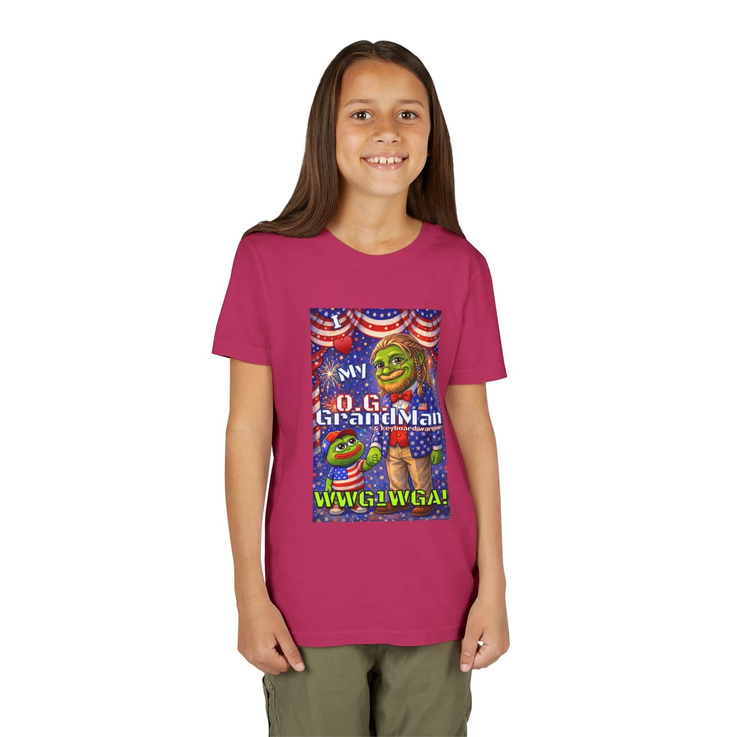 GrandMan/Grandpa Keyboard Warriors for your Littles - “I ♥️ My O.G. GrandMan" Patriotic Pepe WWG1WGA Kids T-Shirt