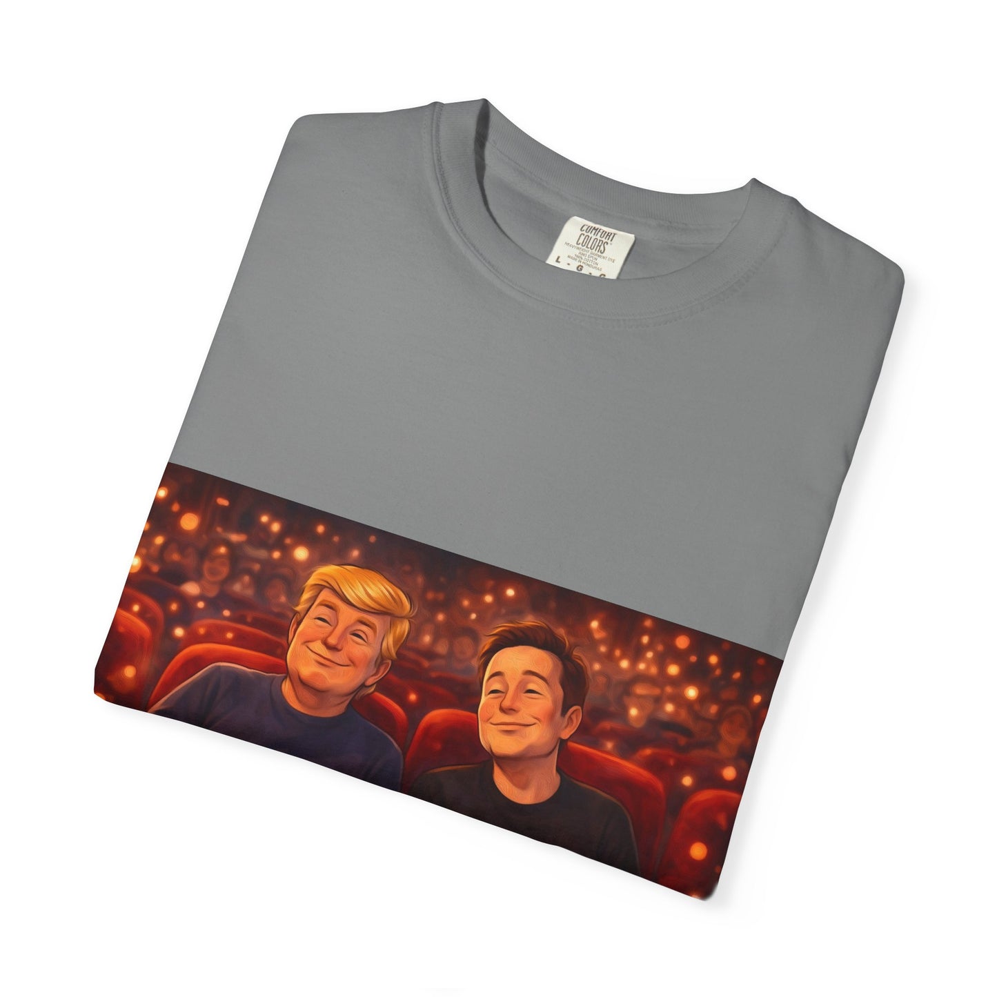 Trump & Elon—Movie Night Popcorn Tee — Cozy Cinematic Graphic T-Shirt