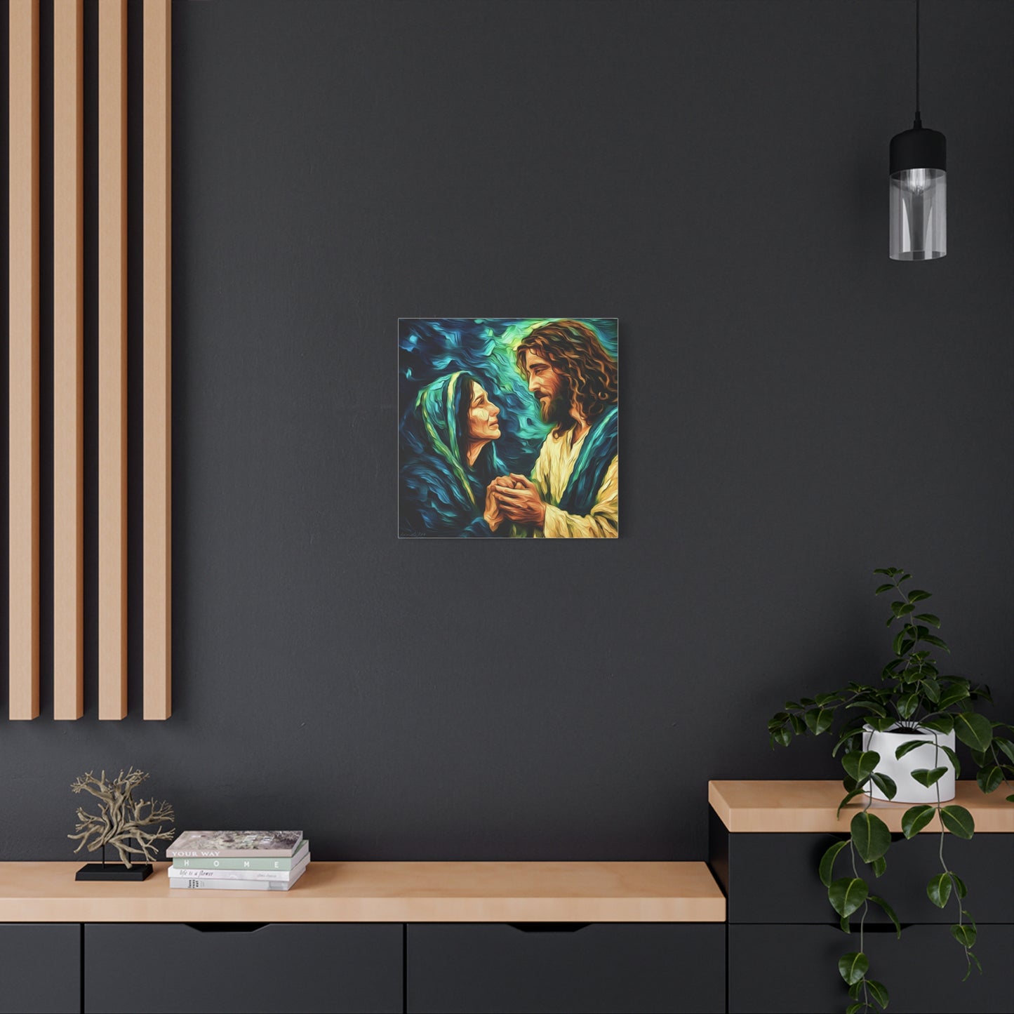 Jesus Comforting Mother Mary—Matte Canvas Wall Art