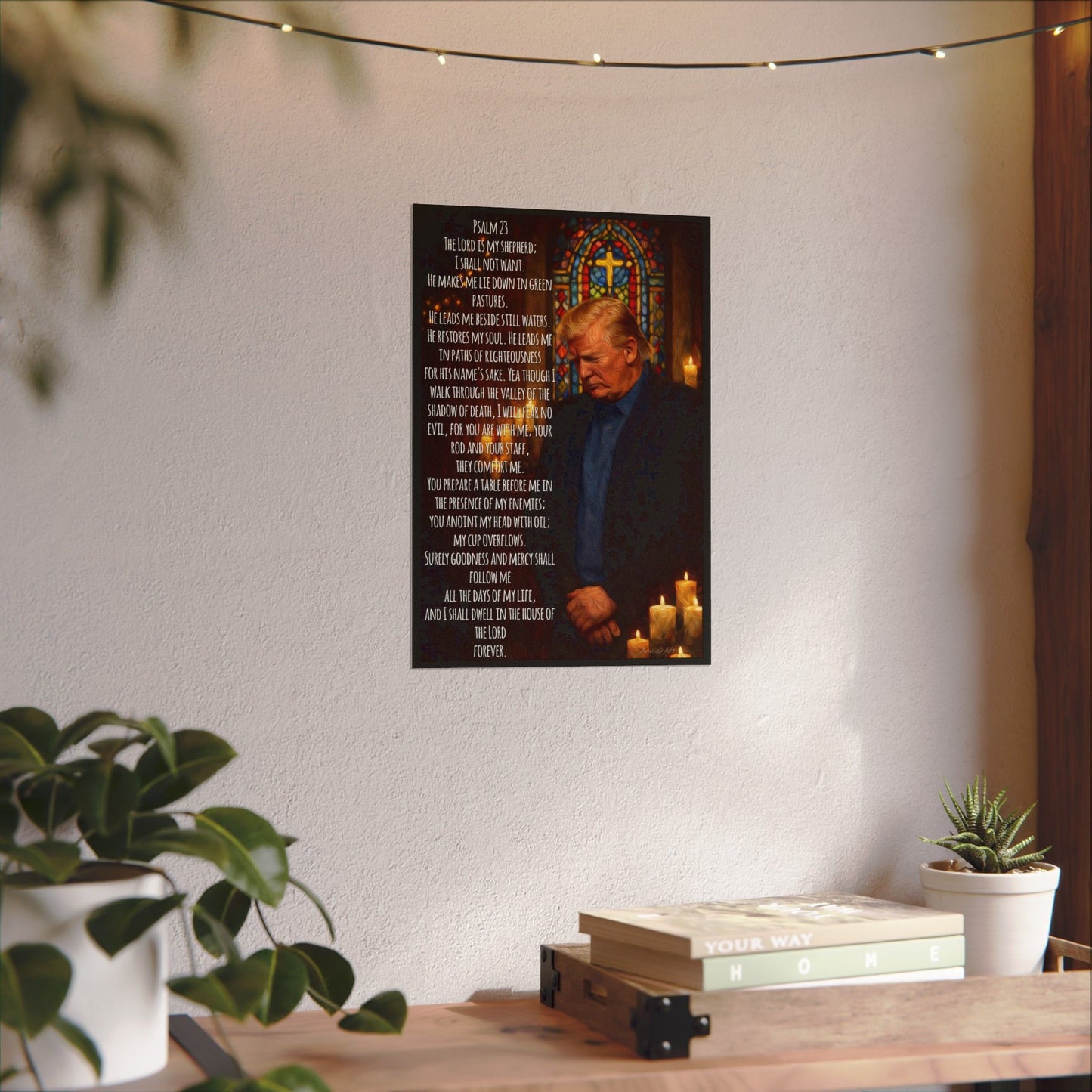 Psalm 23 Trump Poster — Textured Watercolor Matte Religious Wall Art