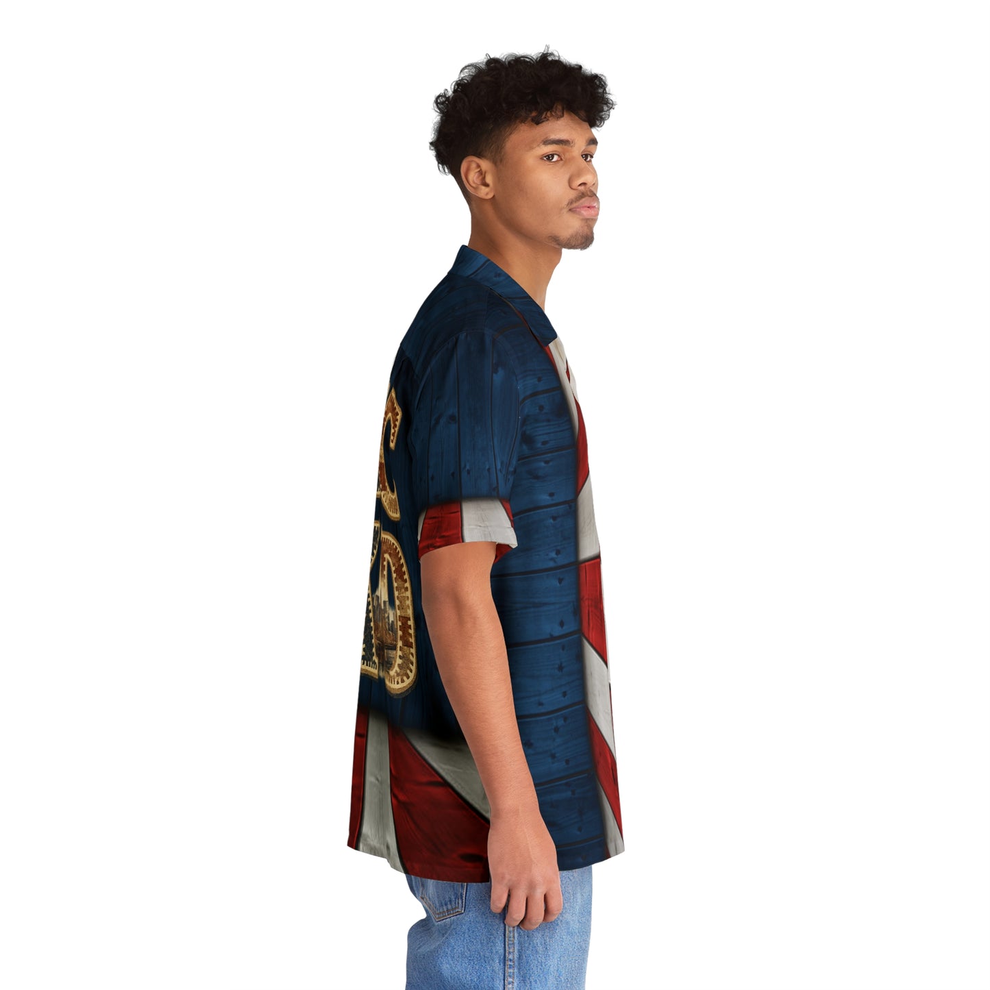 NYC Kid Patriotic Hawaiian Shirt — Red White Blue Flag Print