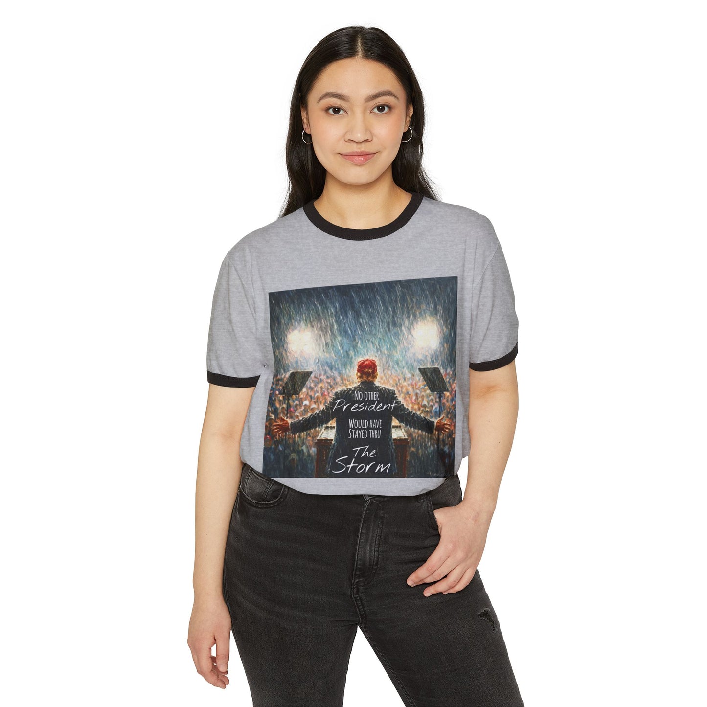 Trump Ringer T-Shirt — "The Storm" Front Graphic & "Happy Birthday America" Back Retro Print