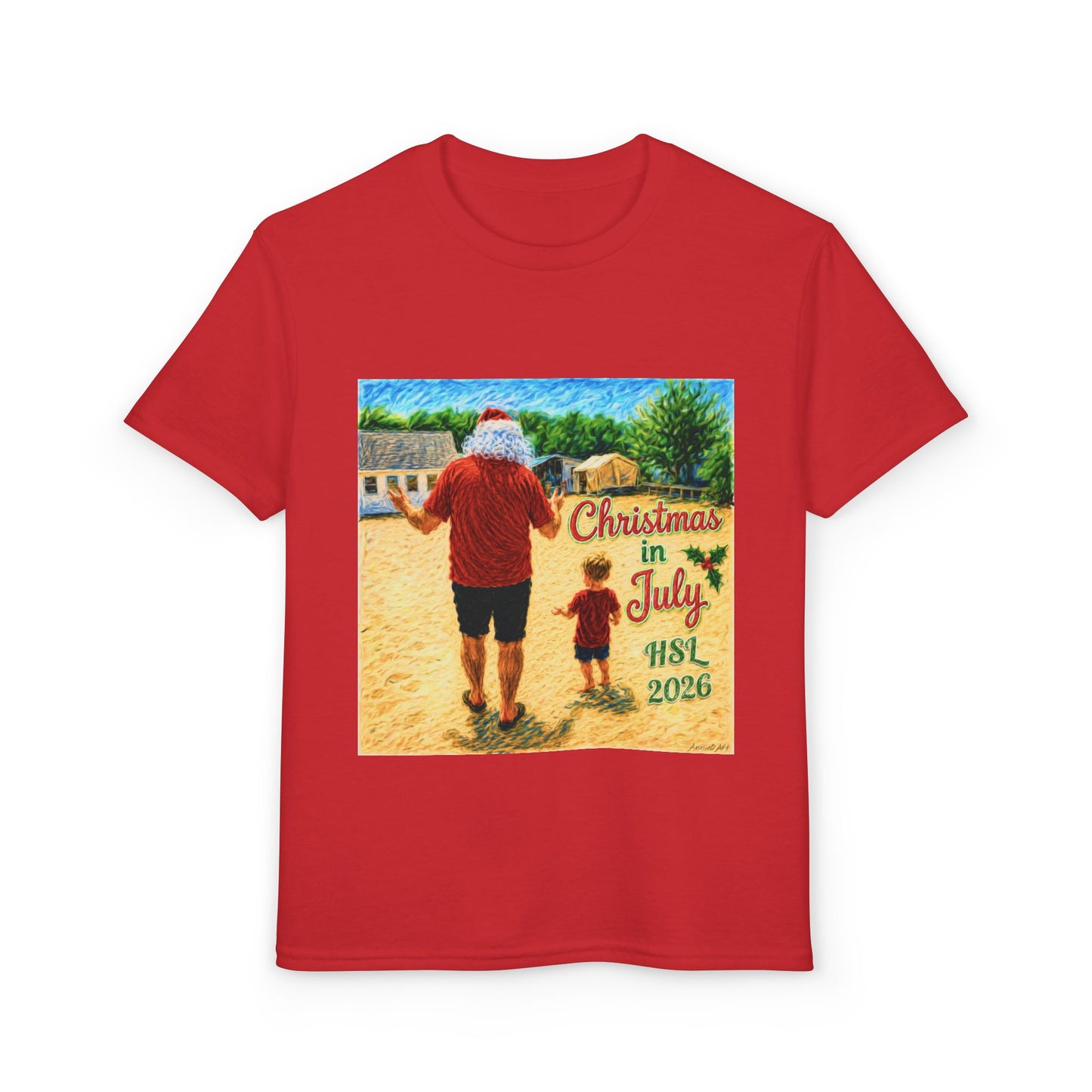 Youth T-Shirt — "Christmas in July" Beach Santa Kids Tee (HSL 2026)