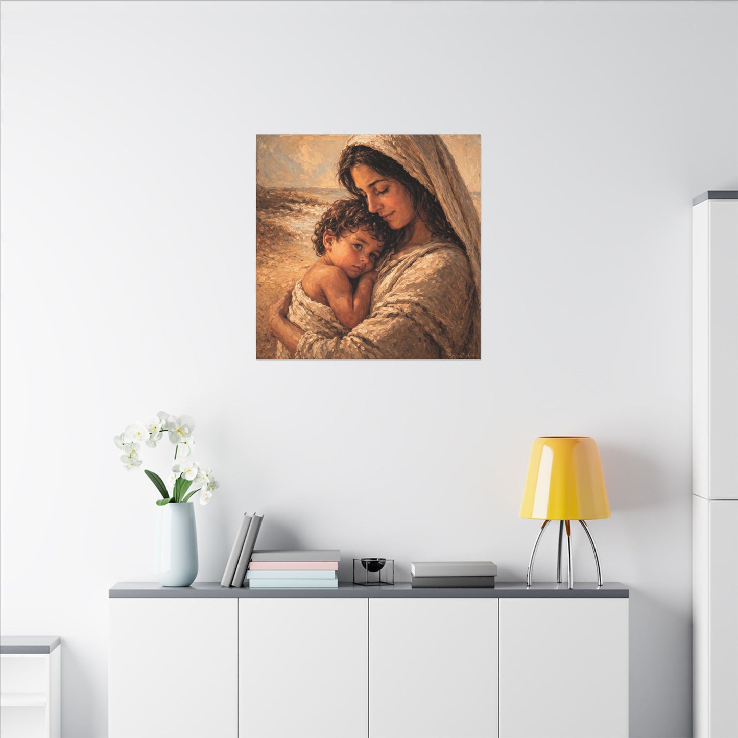 Mary and Jesus Matte Canvas Wall Art — Tender Embrace Spiritual Nursery Decor
