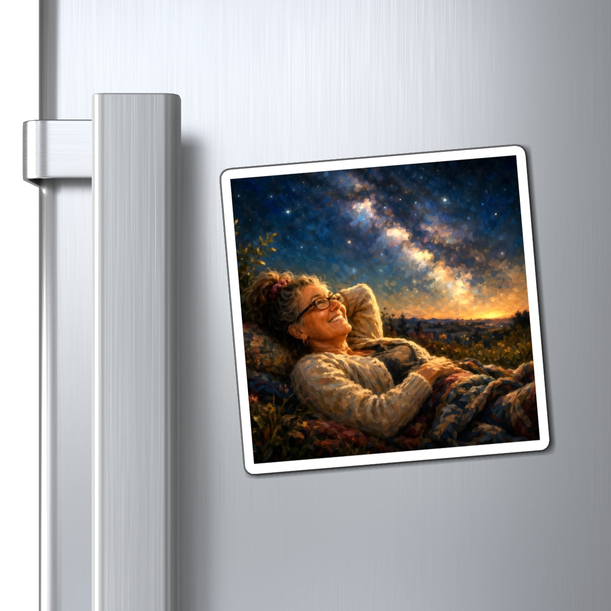 Starry Night Dreamer Magnet — Cozy Stargazing Art Refrigerator Magnet