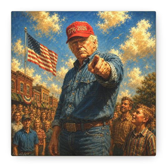 Trump Patriotic Pointing Portrait Canvas (1776-2026 Hat)