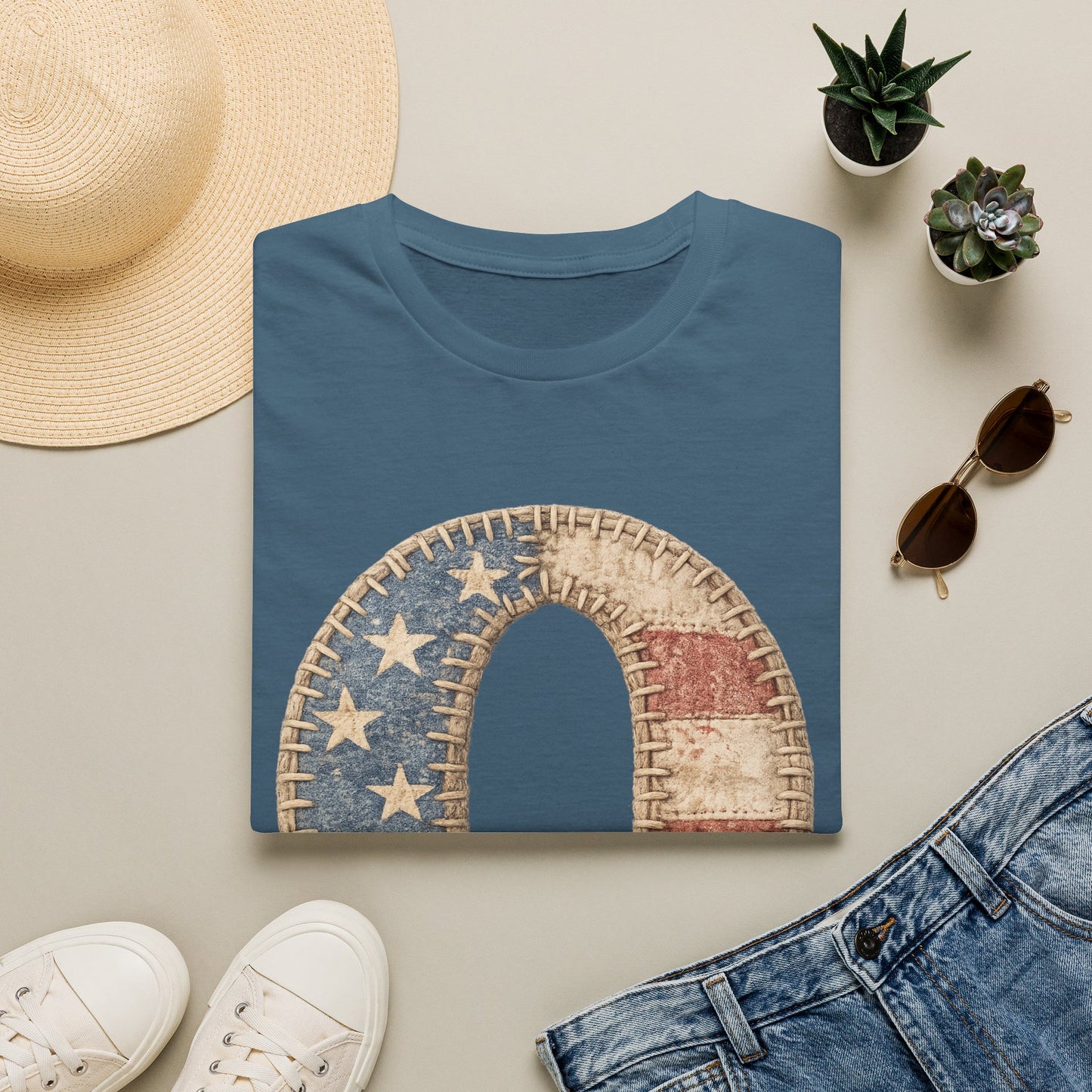 Patriotic Letter Q T‑Shirt — Vintage American Flag Initial Tee