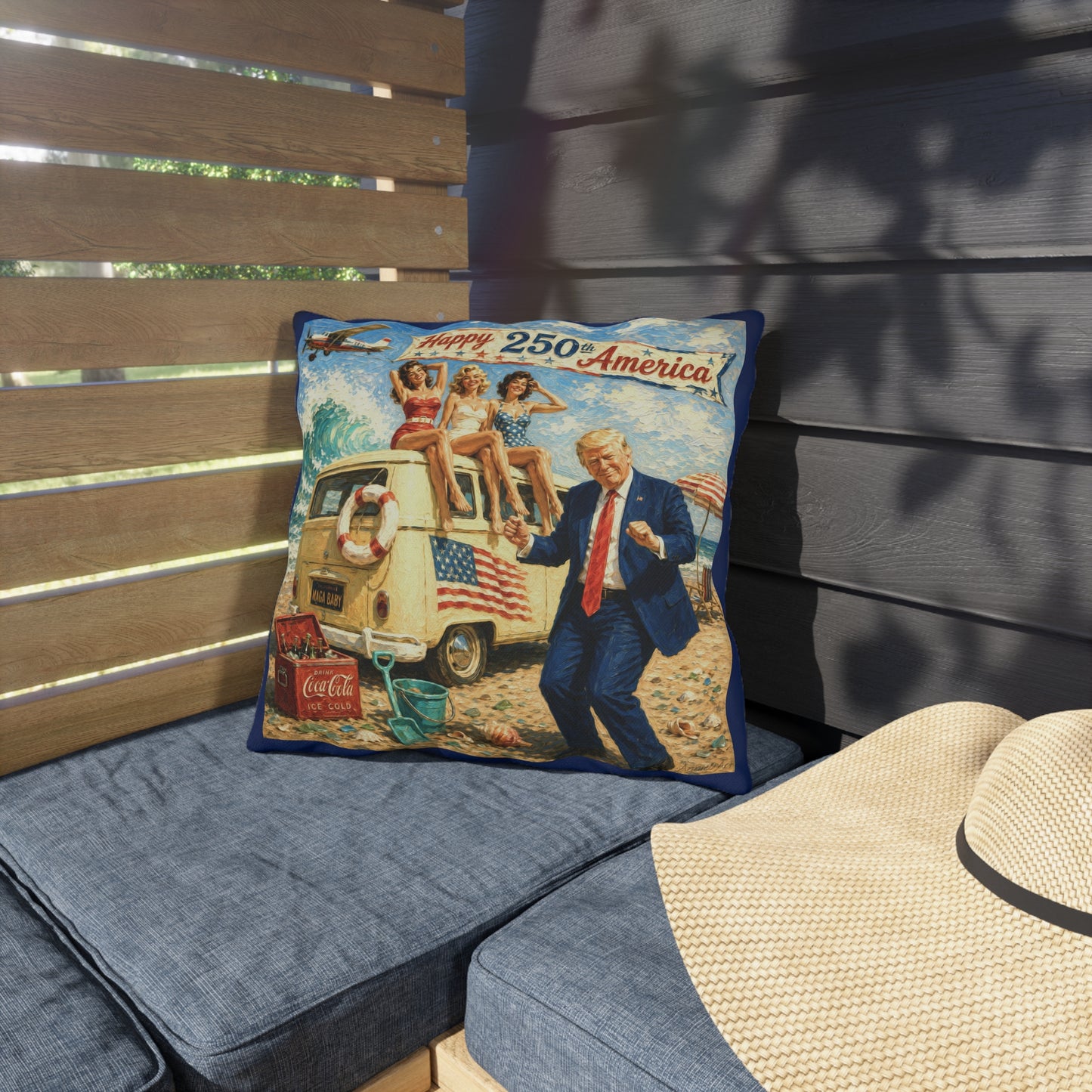 Trump Outdoor Pillow — "MAGA, Baby!" Retro Beach Design
