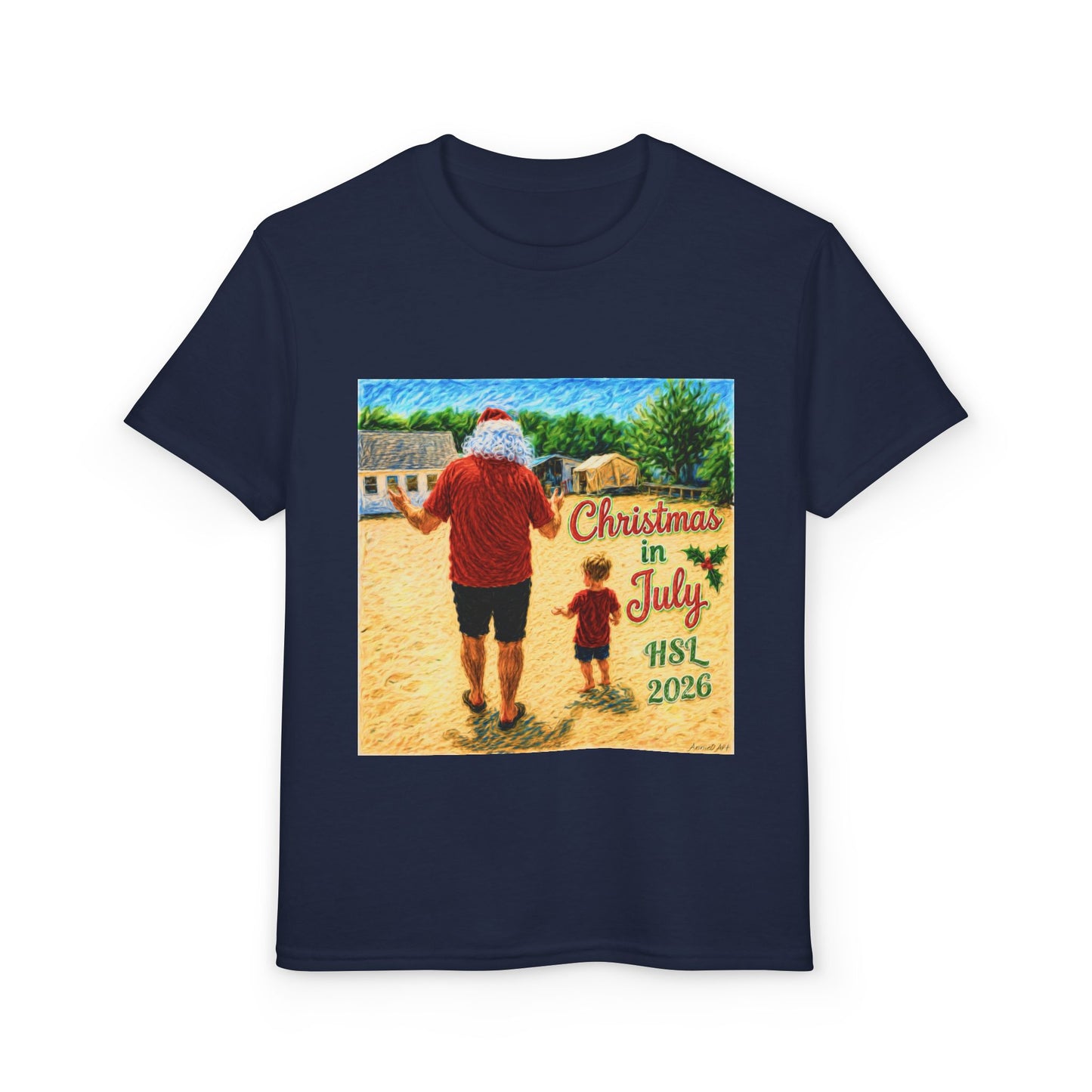Youth T-Shirt — "Christmas in July" Beach Santa Kids Tee (HSL 2026)