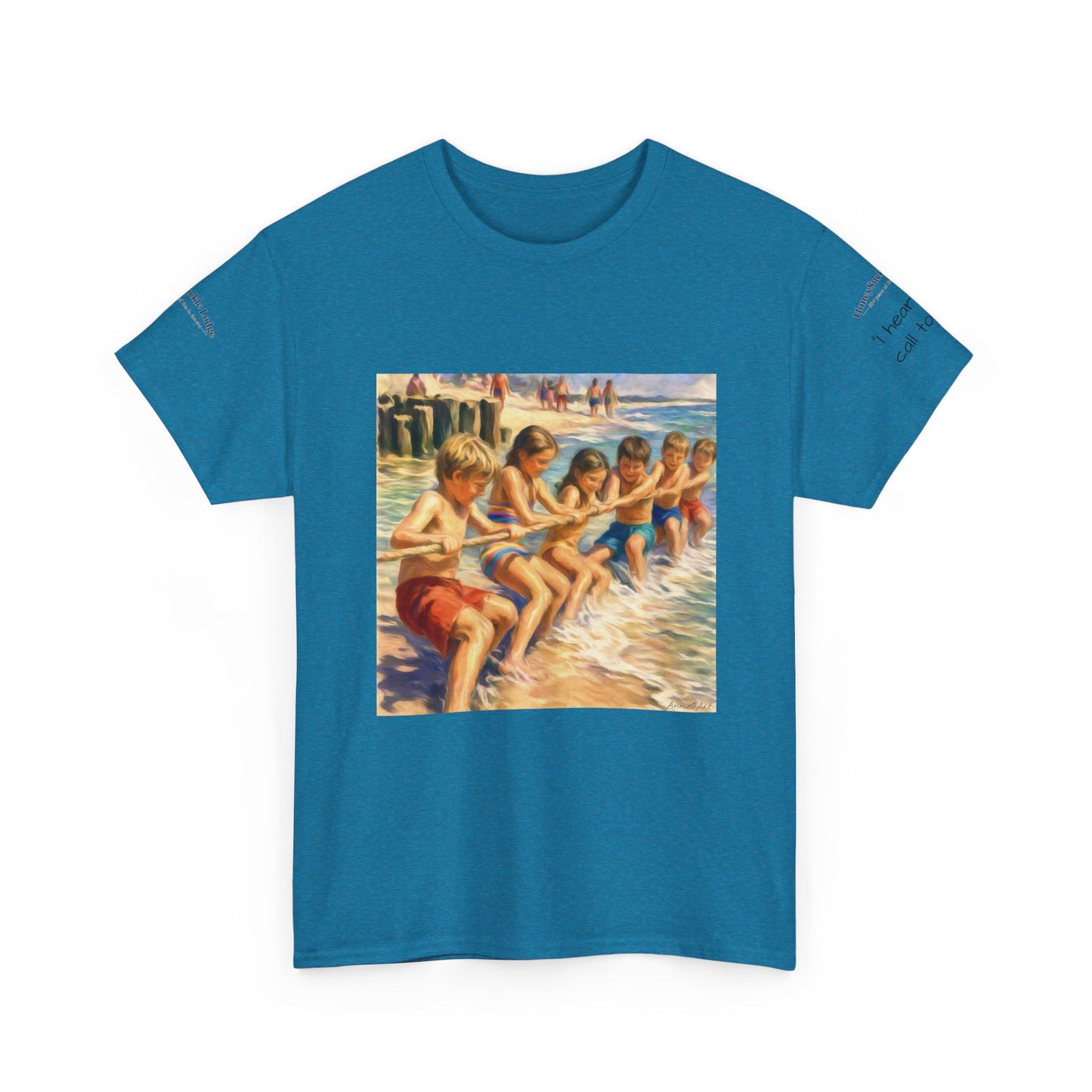 HoneySuckle Lodge Vintage Beach T-Shirt — "50+ years of fun in the sun" Retro Kids on Shore Design
