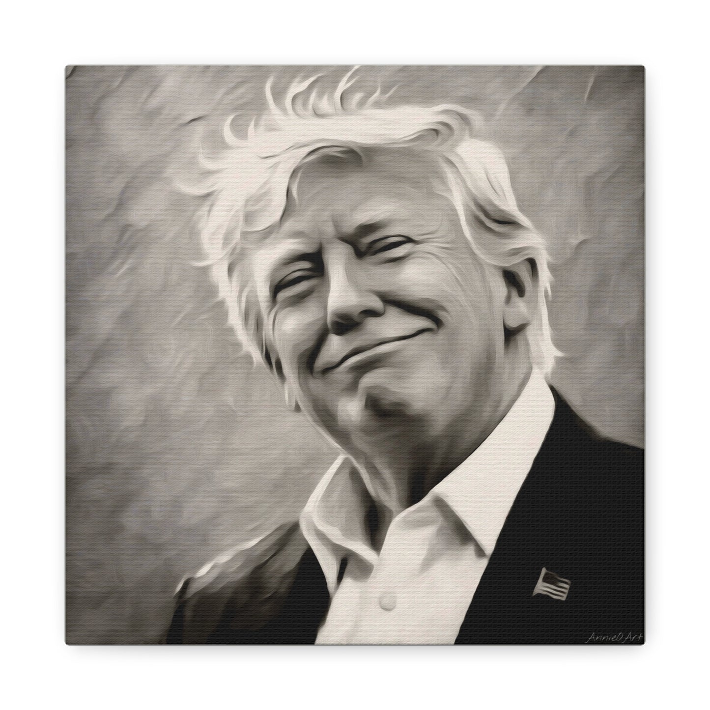 Trump Portrait B&W-Canvas Monochrome Oil-Style Wall Art