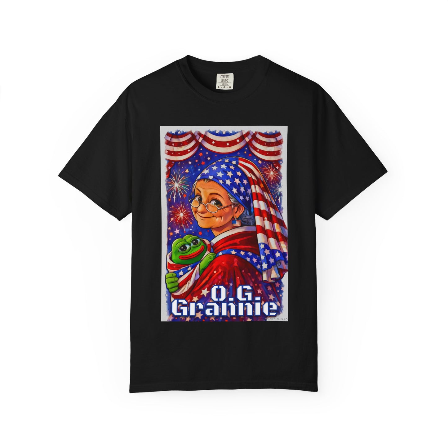 Grandmas Patriotic Original Gansta “OG Grannie” T-Shirt — American Flag Grandma w baby Pepe Graphic Tee