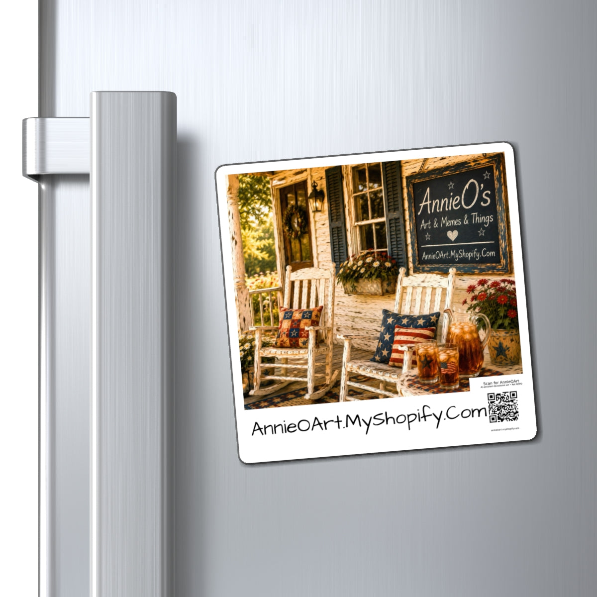 Patriotic Porch Scene Magnet — AnnieO's Rustic Americana Fridge Magnet