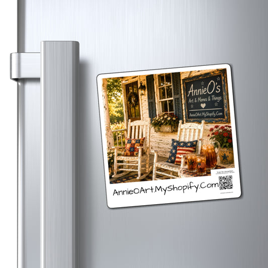 Patriotic Porch Scene Magnet — AnnieO's Rustic Americana Fridge Magnet