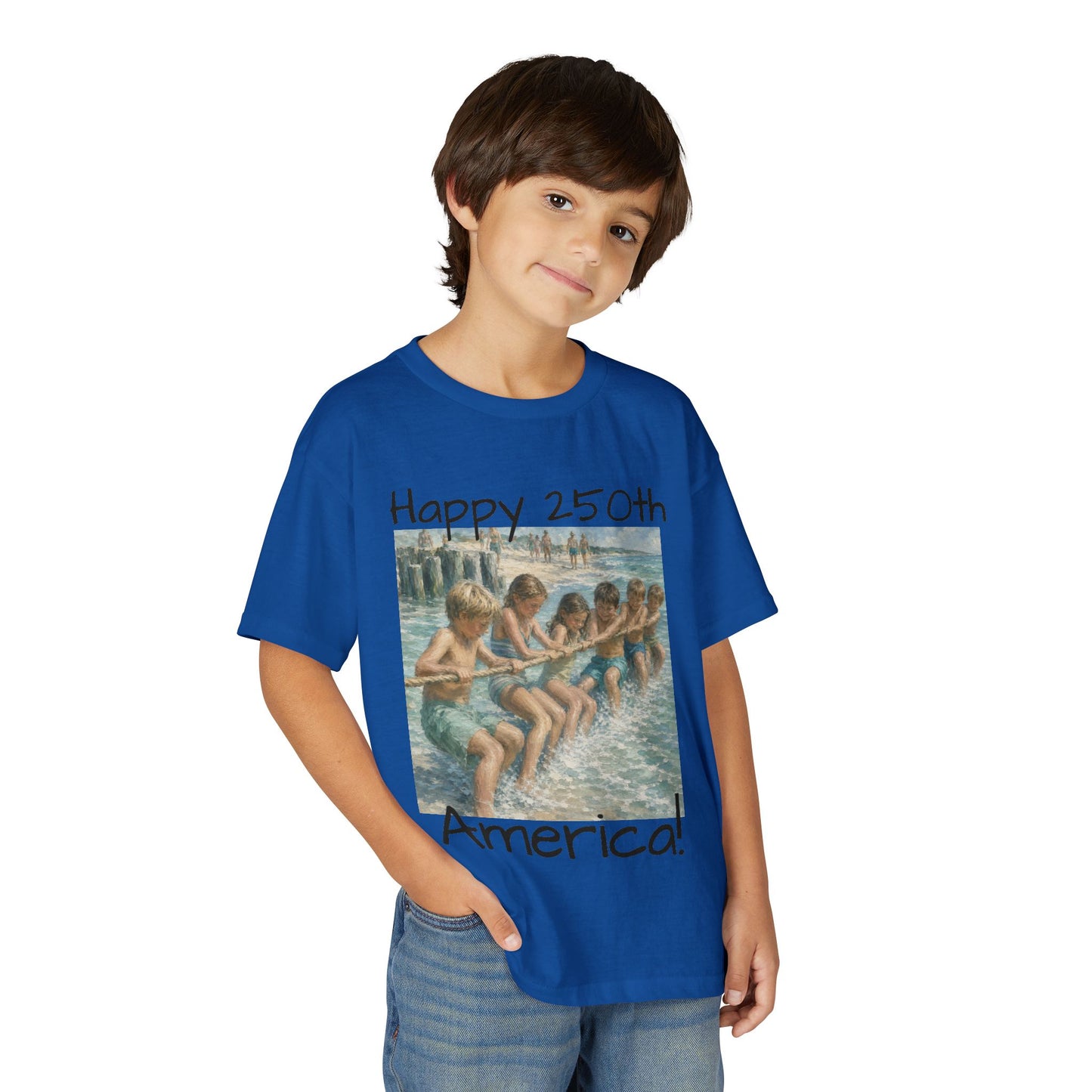 Youth Tee — "Happy 250th America!" Vintage Summer Beach Kids T‑Shirt