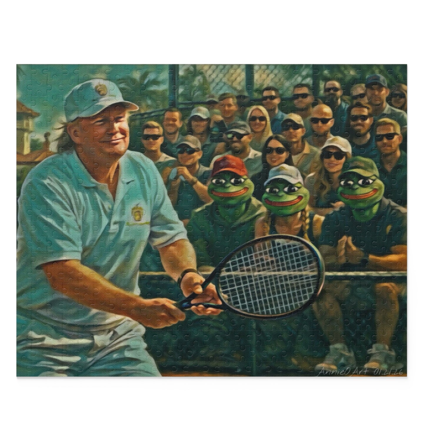 Trump Tennis Crowd Jigsaw Puzzle — Vintage Match Scene (120/252/500 pcs)