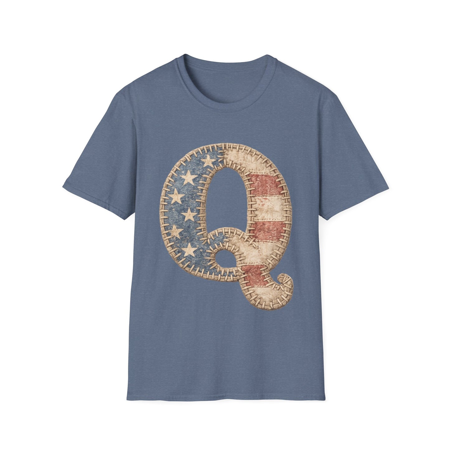 Patriotic Letter Q T‑Shirt — Vintage American Flag Initial Tee