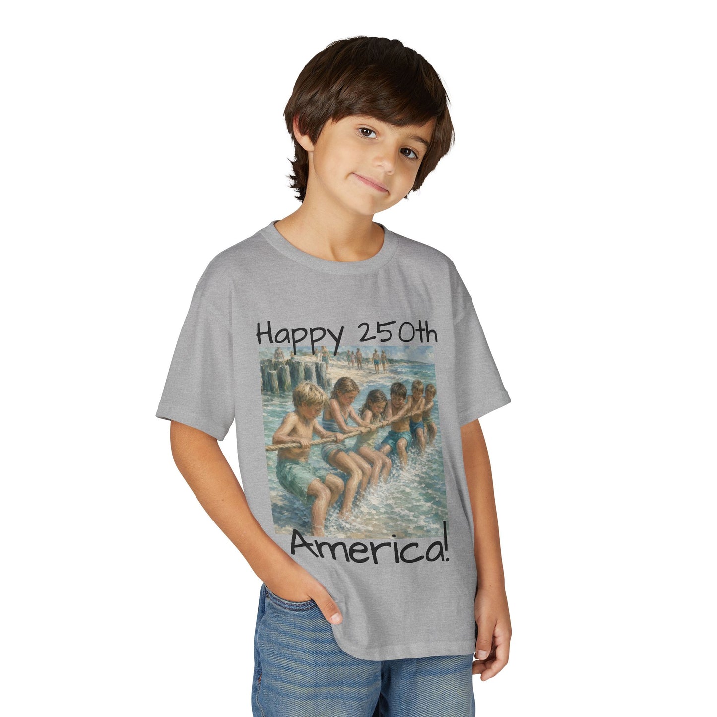 Youth Tee — "Happy 250th America!" Vintage Summer Beach Kids T‑Shirt