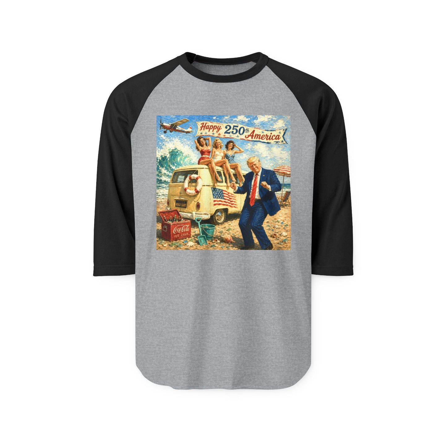 Raglan Shirt —Trump 'MAGA Baby' ‘Happy 250th’ Vintage Political Graphic Tee
