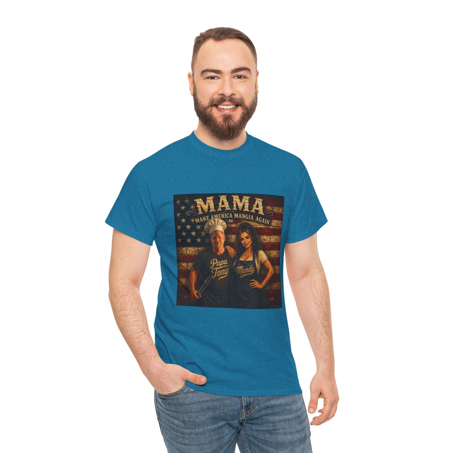 CUSTOM for MANDY—Mama Pizza Team T-Shirt — Retro American Flag Pizza Chef Graphic Tee
