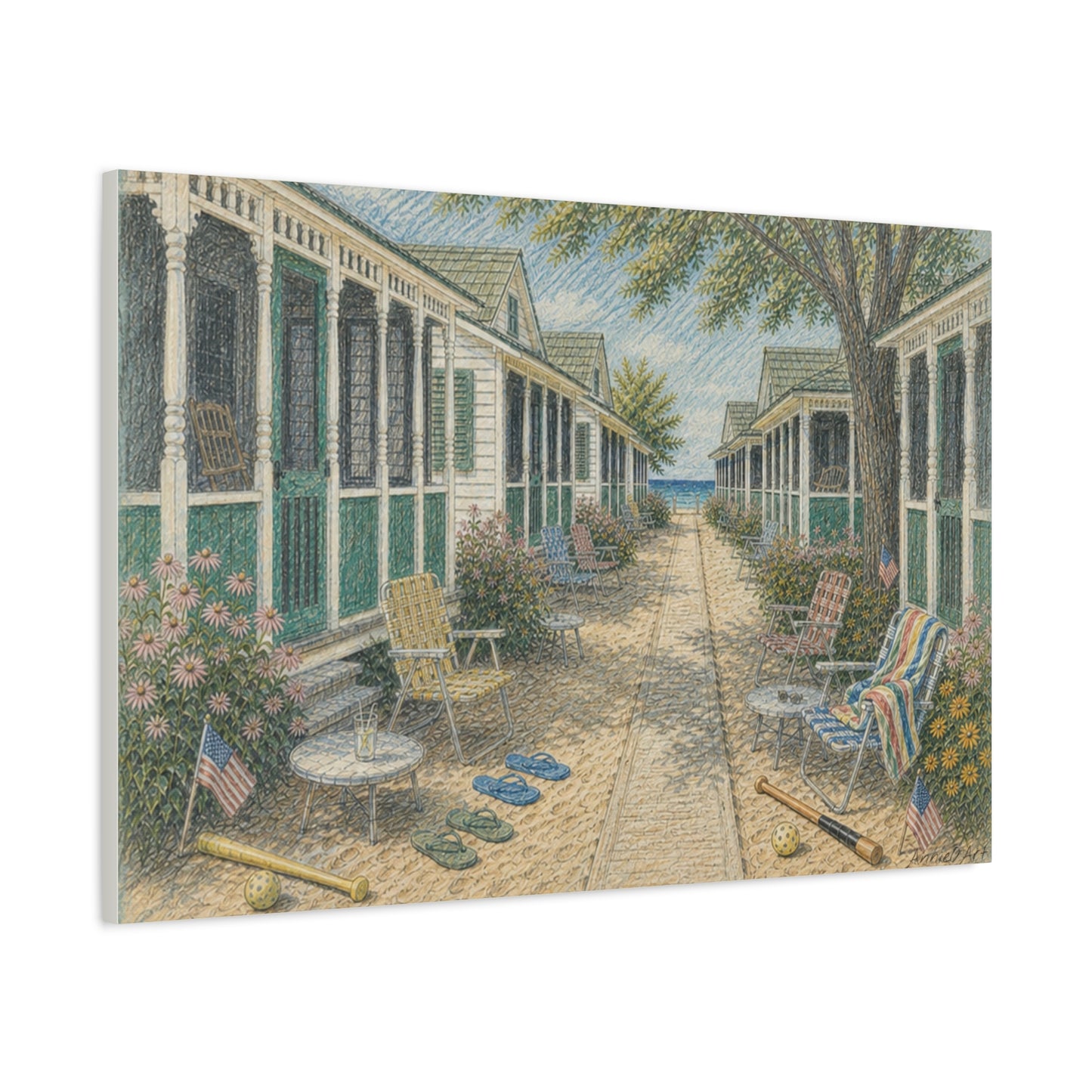 Beach Bungalow Alley Matte Canvas Wall Art — Coastal Seaside Print