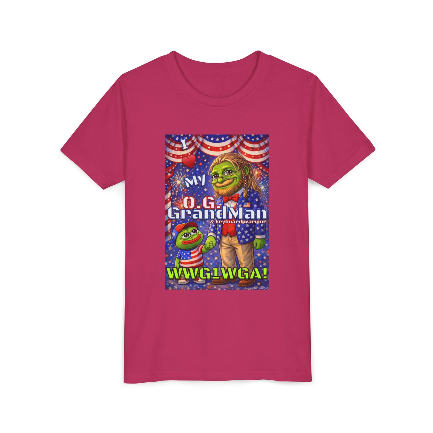 GrandMan/Grandpa Keyboard Warriors for your Littles - “I ♥️ My O.G. GrandMan" Patriotic Pepe WWG1WGA Kids T-Shirt