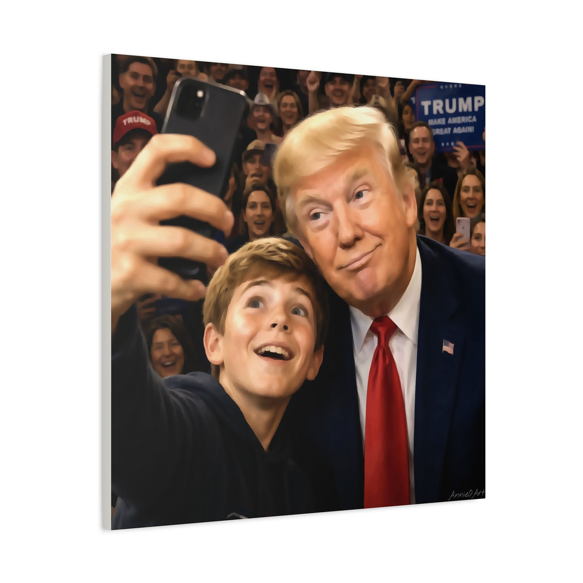 Trump Rally Canvas Wall Art — President Selfie Print on Stretched Matte Canvas