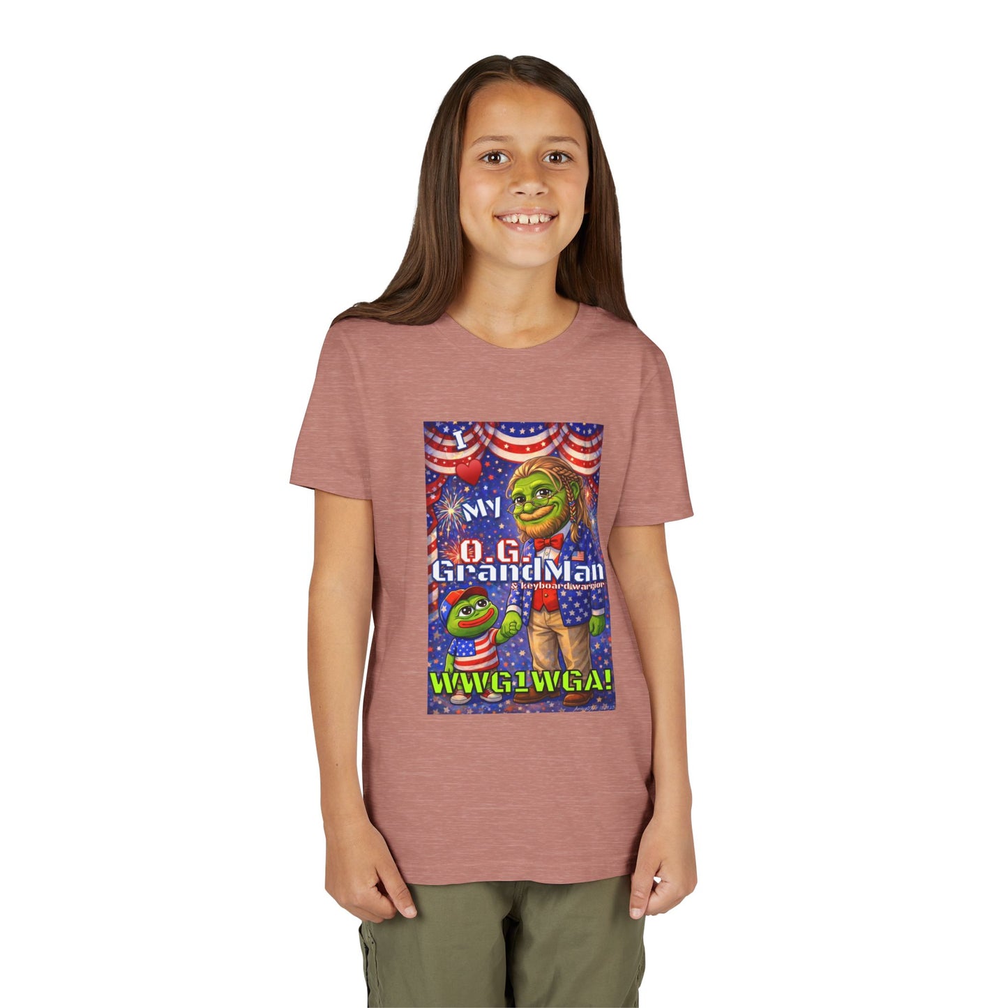 GrandMan/Grandpa Keyboard Warriors for your Littles - “I ♥️ My O.G. GrandMan" Patriotic Pepe WWG1WGA Kids T-Shirt