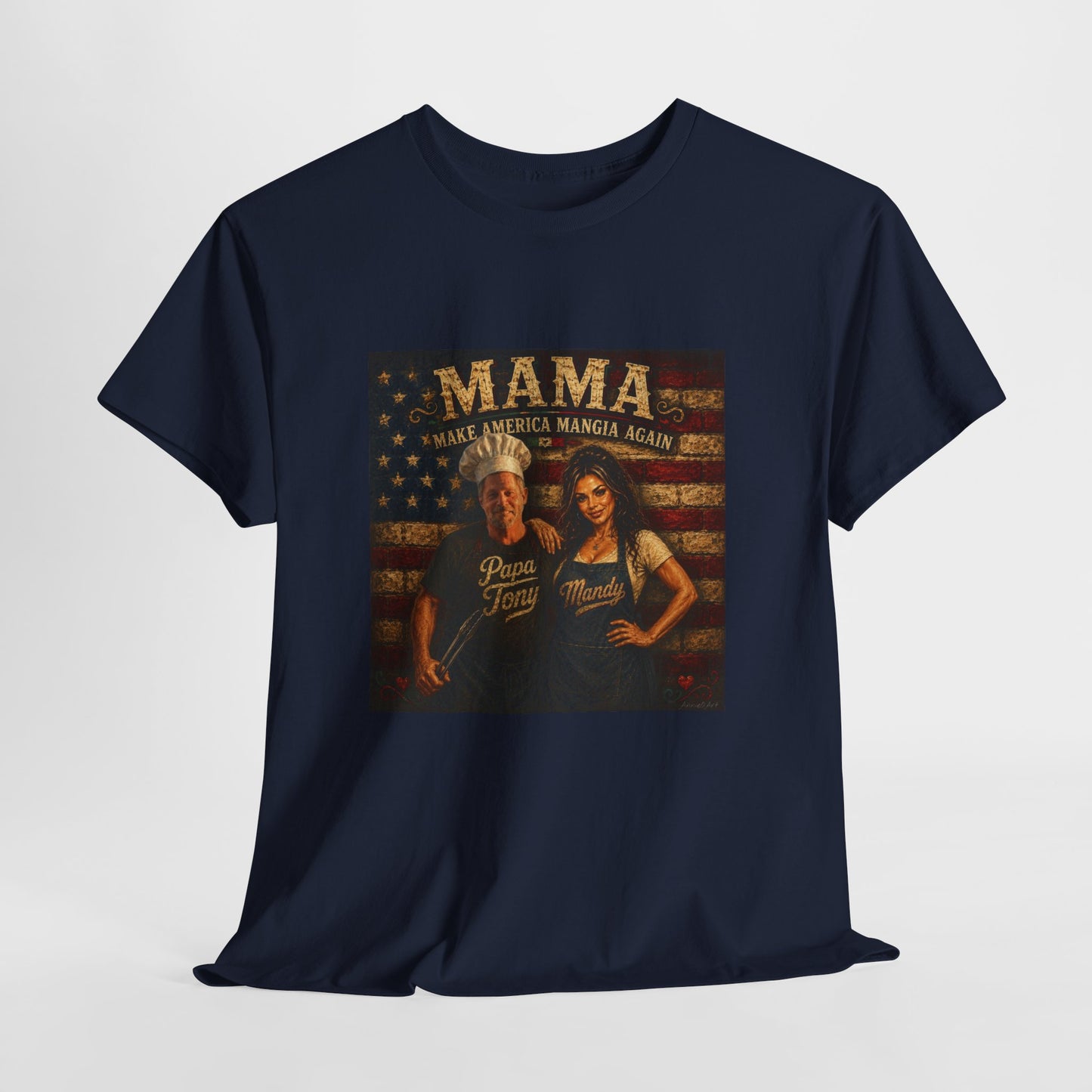 CUSTOM for MANDY—Mama Pizza Team T-Shirt — Retro American Flag Pizza Chef Graphic Tee