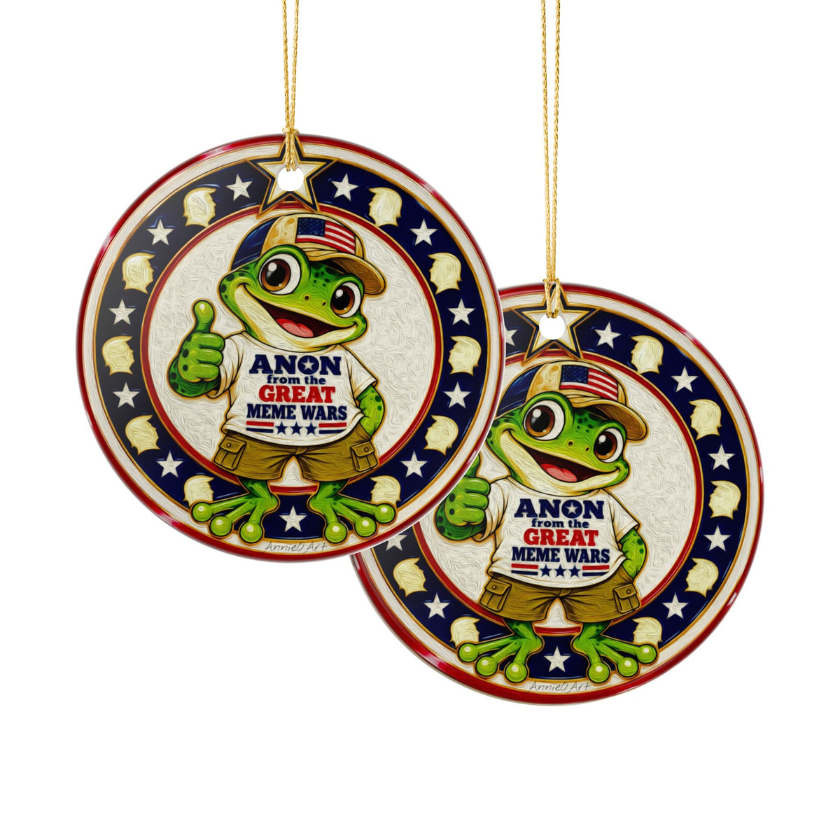 Ceramic Ornament — Frog 'Anon From the Great Meme Wars' Patriotic Holiday Decoration
