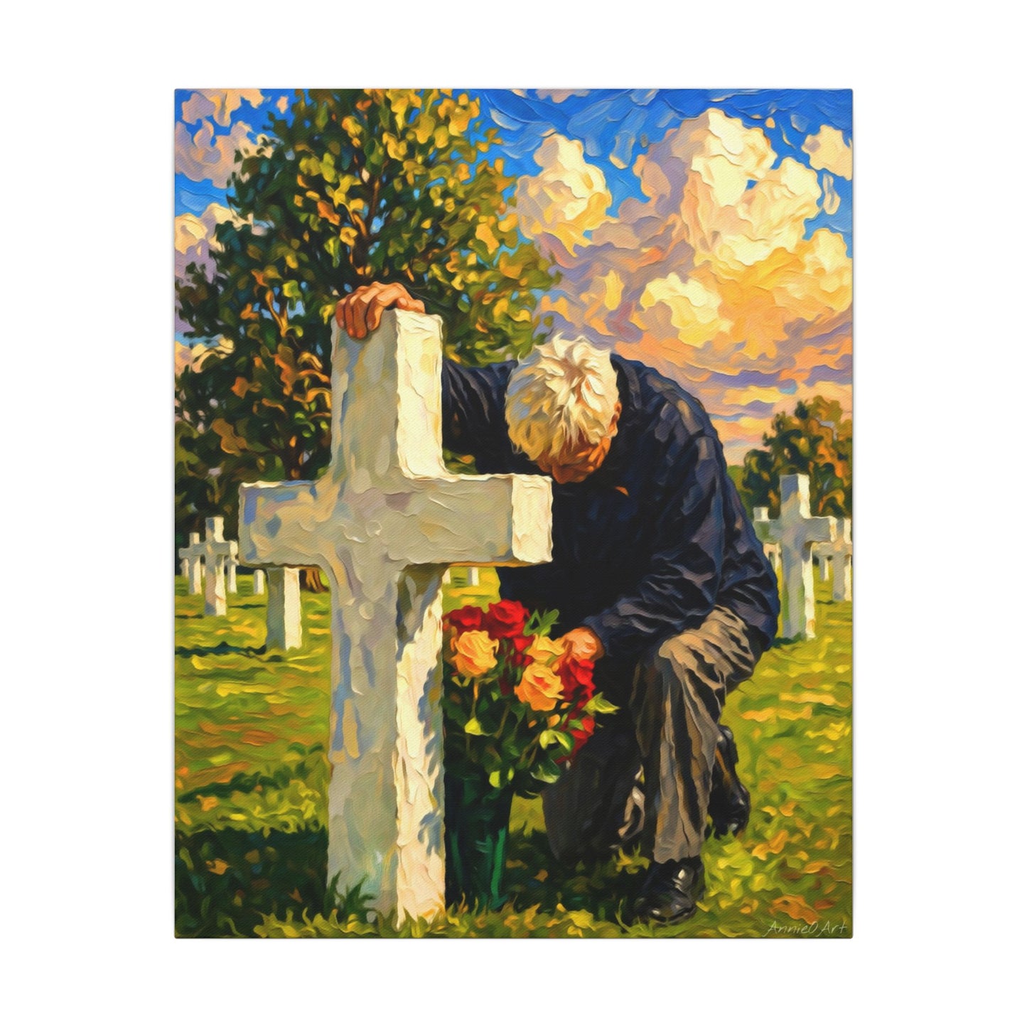 Memorial Prayer at WWII Grave Matte Canvas