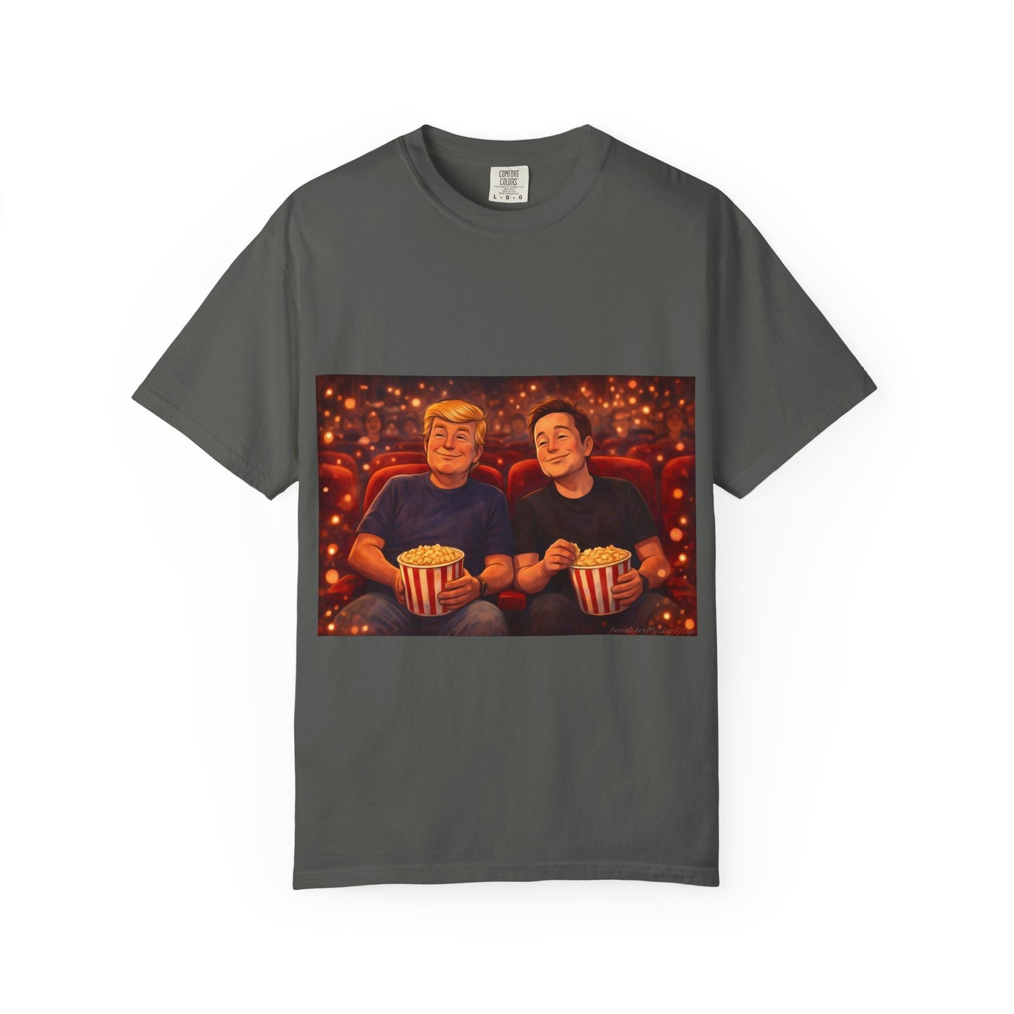 Trump & Elon—Movie Night Popcorn Tee — Cozy Cinematic Graphic T-Shirt