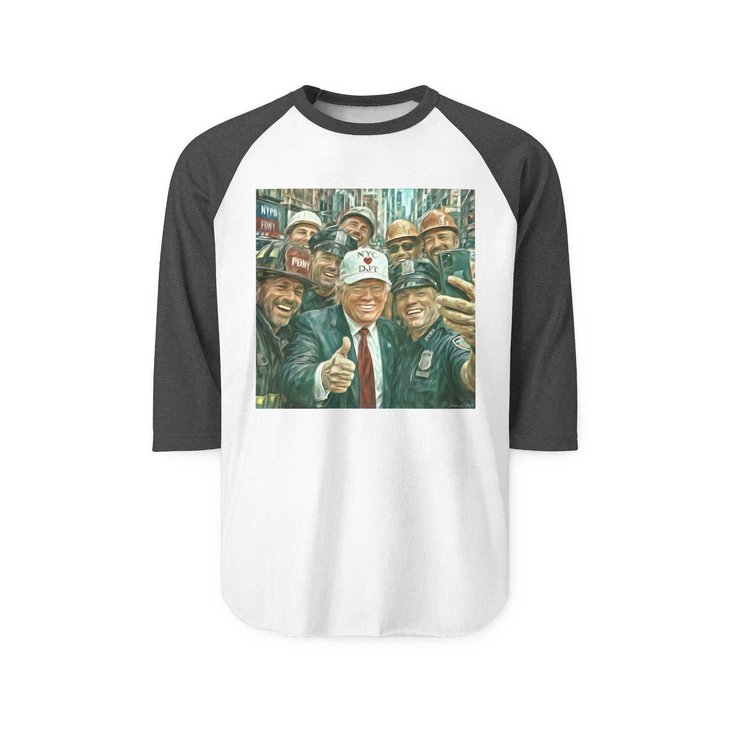 Trump “NYC❤️DJT” Raglan Shirt with Vintage Blue-Collar Selfie Graphic
