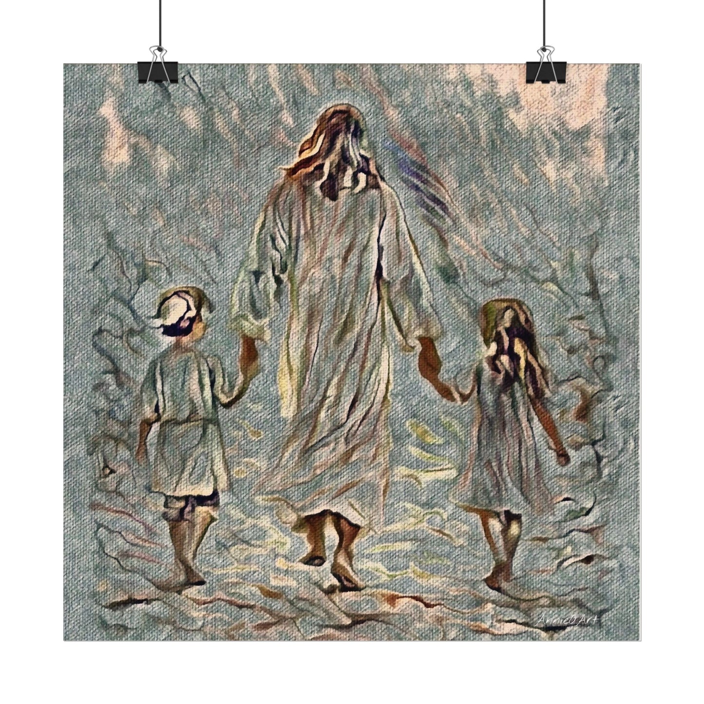 Jesus Walking With Children Poster — Textured Matte Wall Art