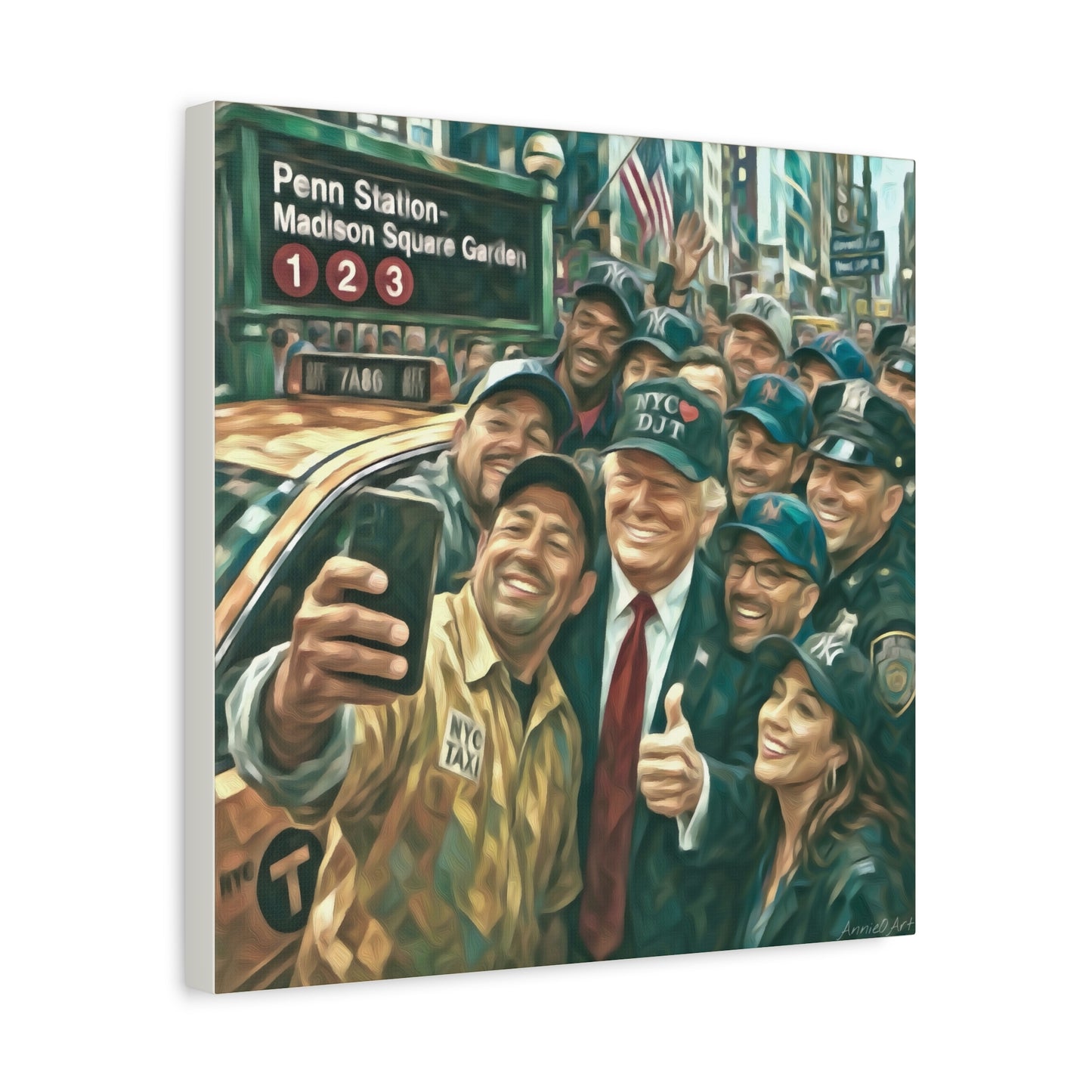 NYC❤️DJT—Trump New York Taxi Selfie Matte Canvas Wall Art — Stretched 1.25"