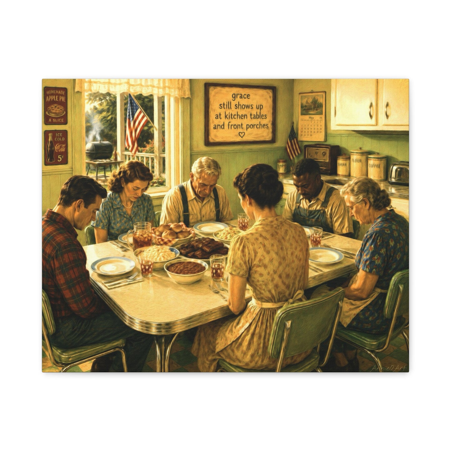 Vintage ‘Giving Thanks’ Family Prayer Canvas Wall Art