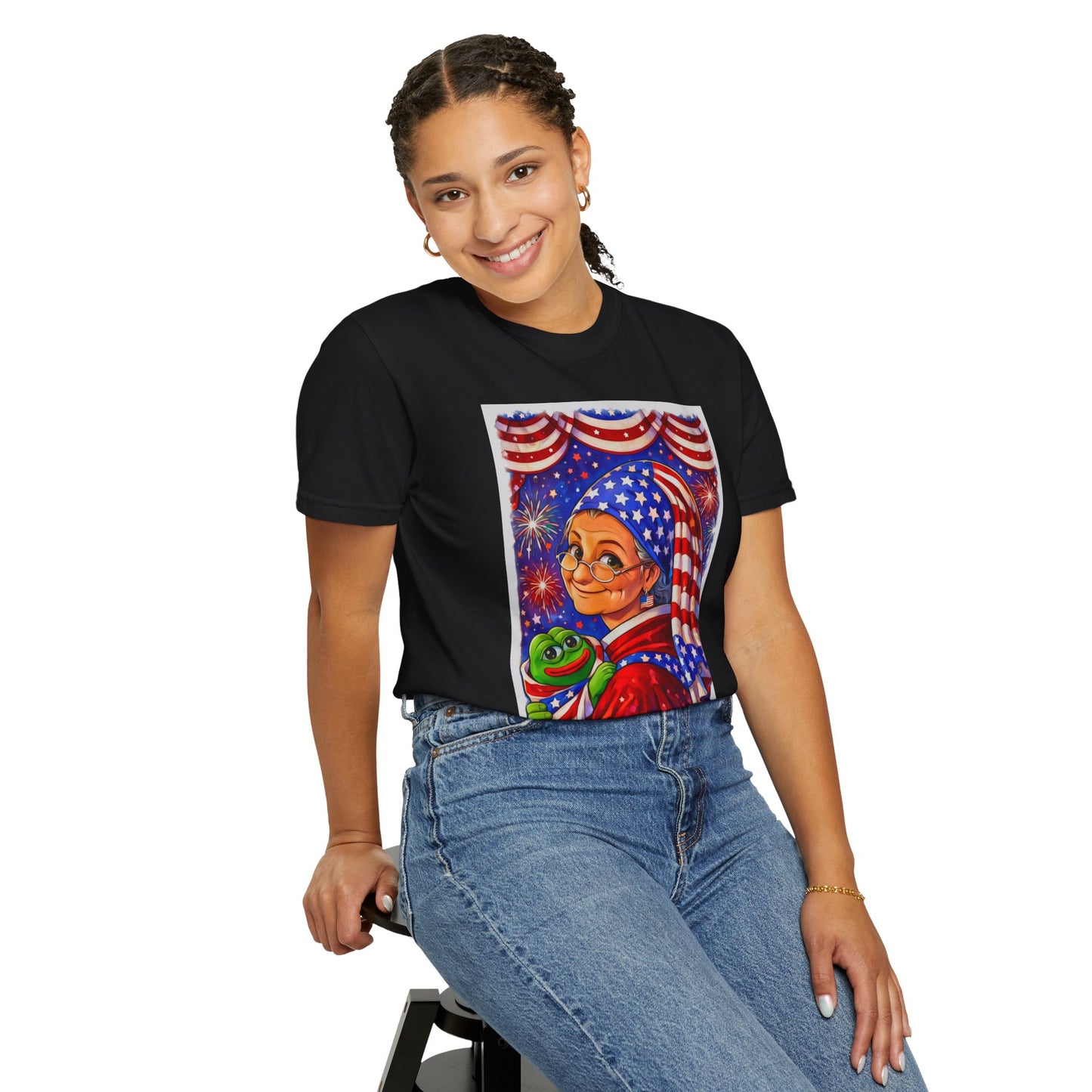 Grandmas Patriotic Original Gansta “OG Grannie” T-Shirt — American Flag Grandma w baby Pepe Graphic Tee