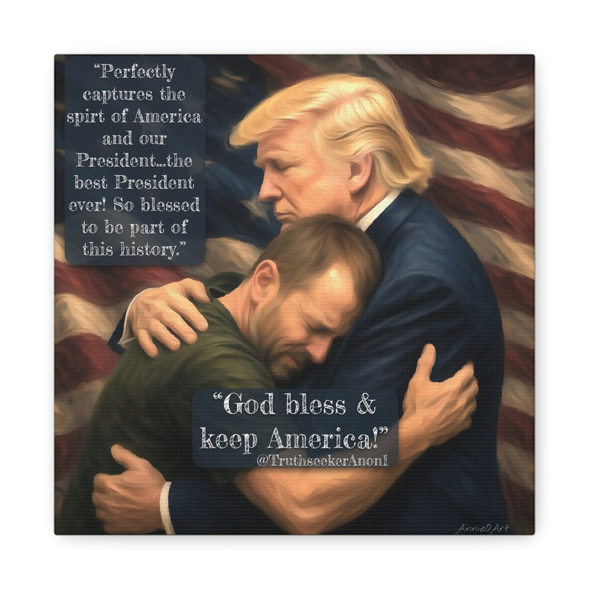 Trump Embrace Patriotic Canvas Wall Art — "God Bless & Keep America"