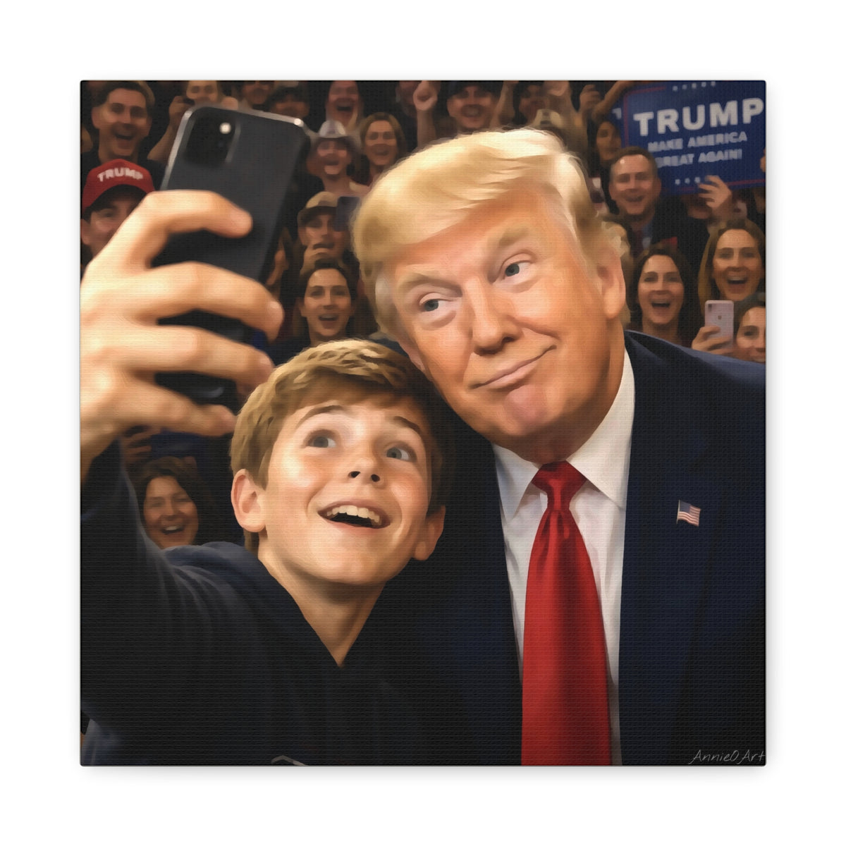 Trump Rally Canvas Wall Art — President Selfie Print on Stretched Matte Canvas