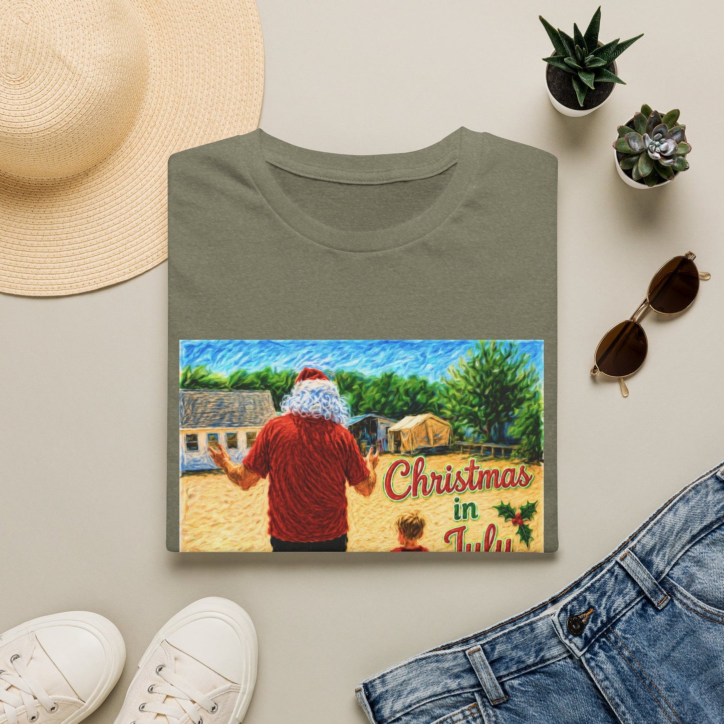 T-Shirt — Christmas in July Santa Beach Graphic Tee