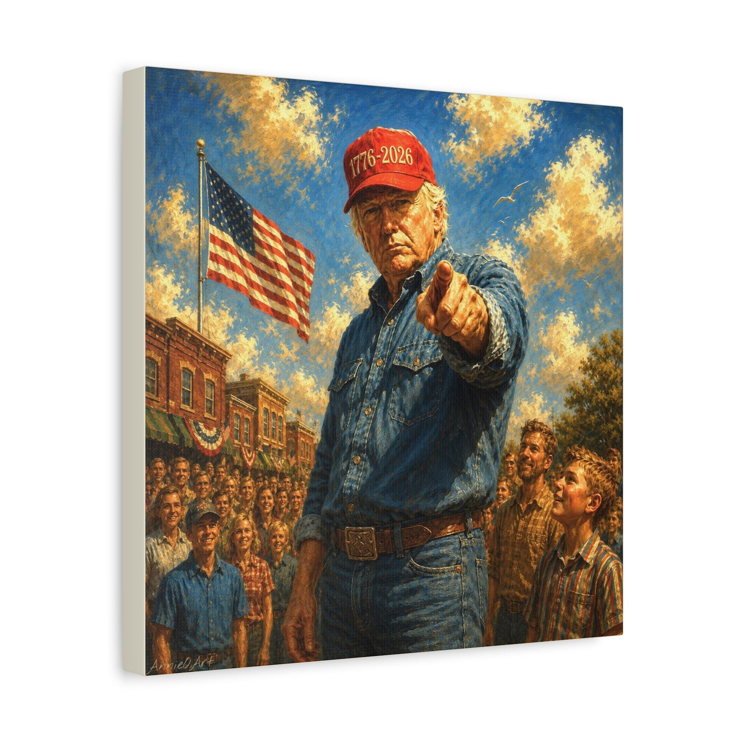 Trump Patriotic Pointing Portrait Canvas (1776-2026 Hat)