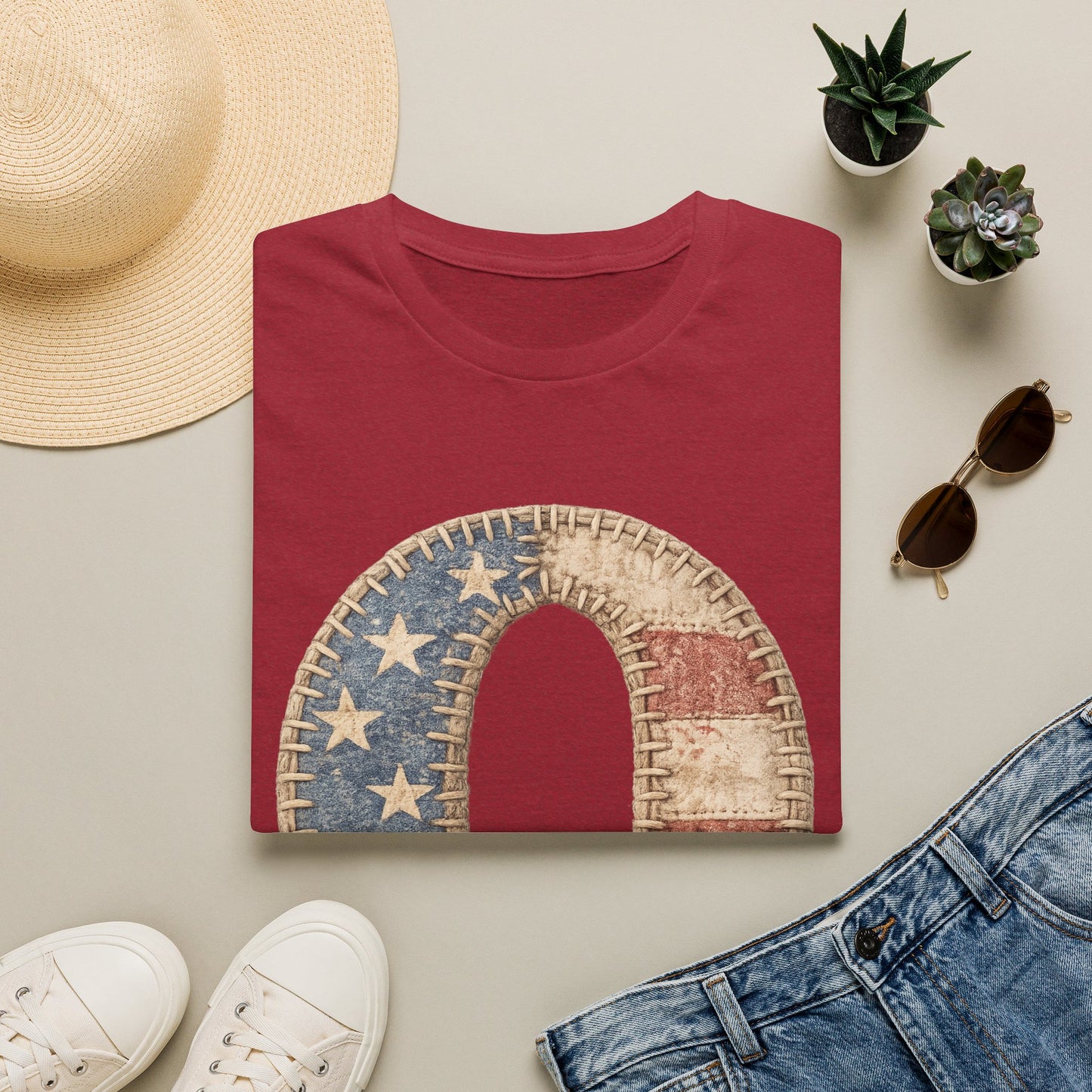 Patriotic Letter Q T‑Shirt — Vintage American Flag Initial Tee