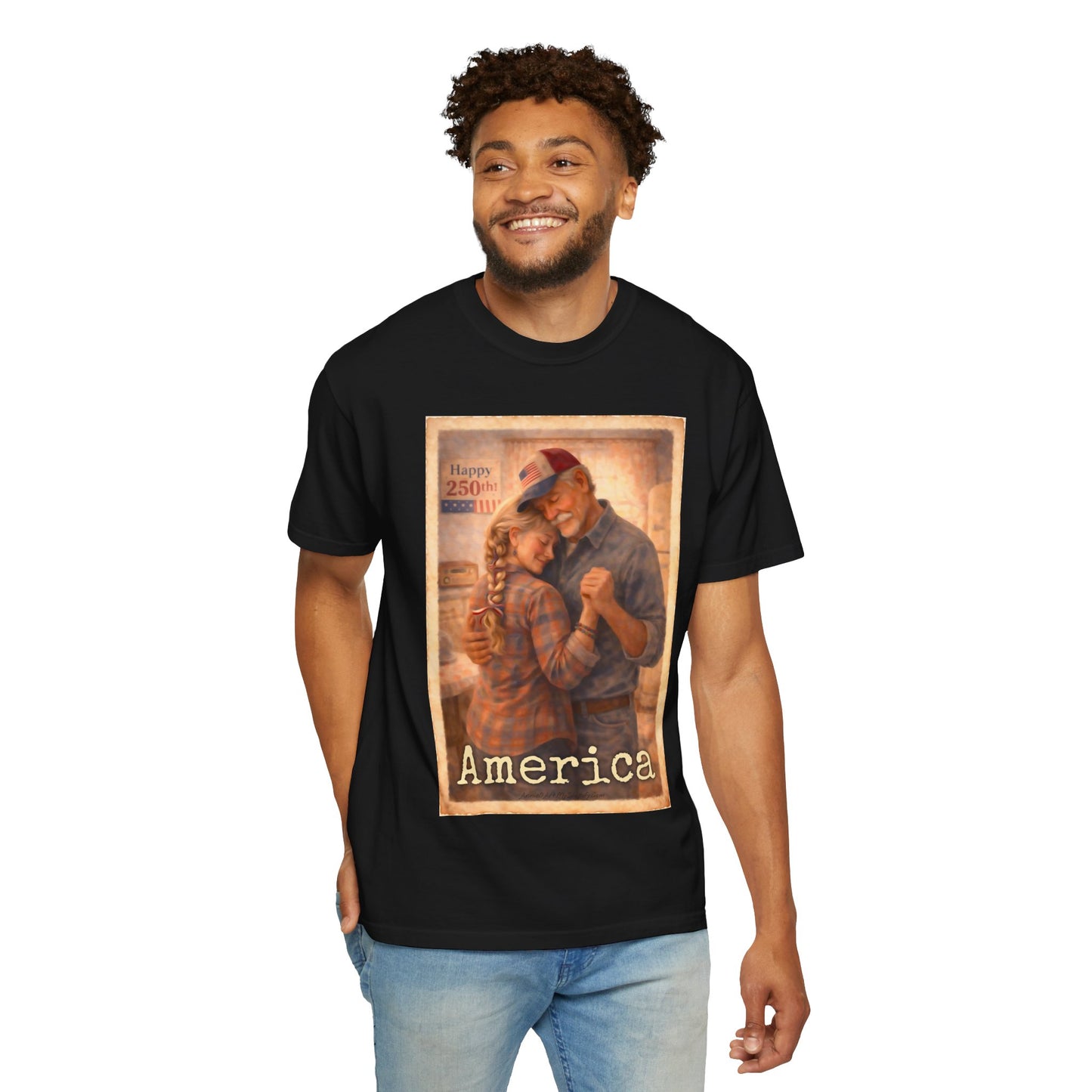 250th America Vintage Couples T-Shirt — Patriotic Romance Graphic Tee