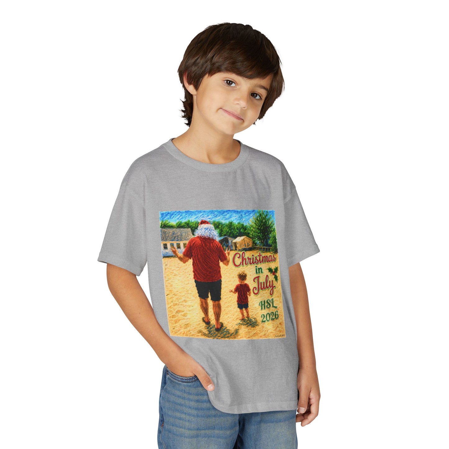 Youth T-Shirt — "Christmas in July" Beach Santa Kids Tee (HSL 2026)