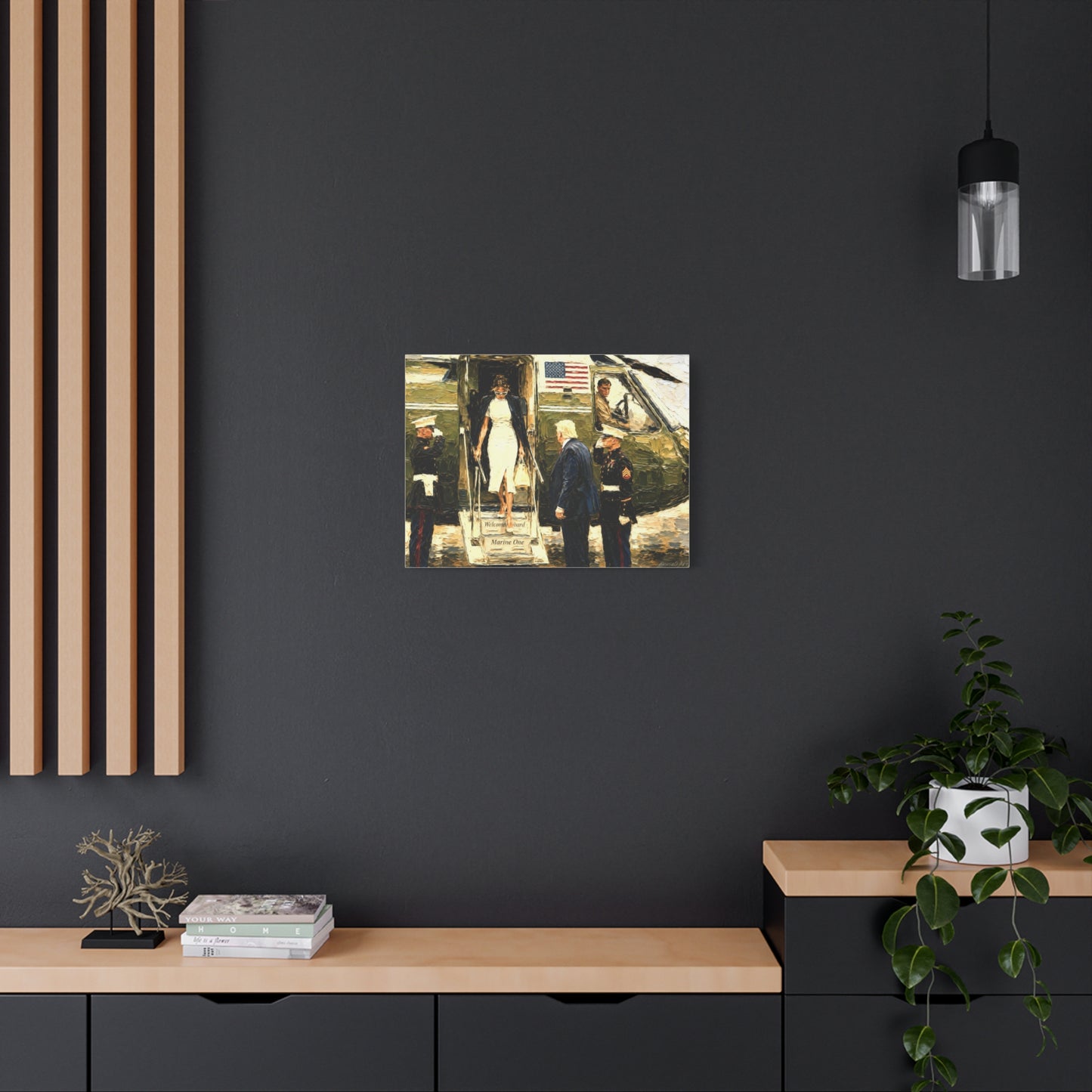 Marine One Arrival Canvas Print — Presidential Helicopter Scene Wall Art