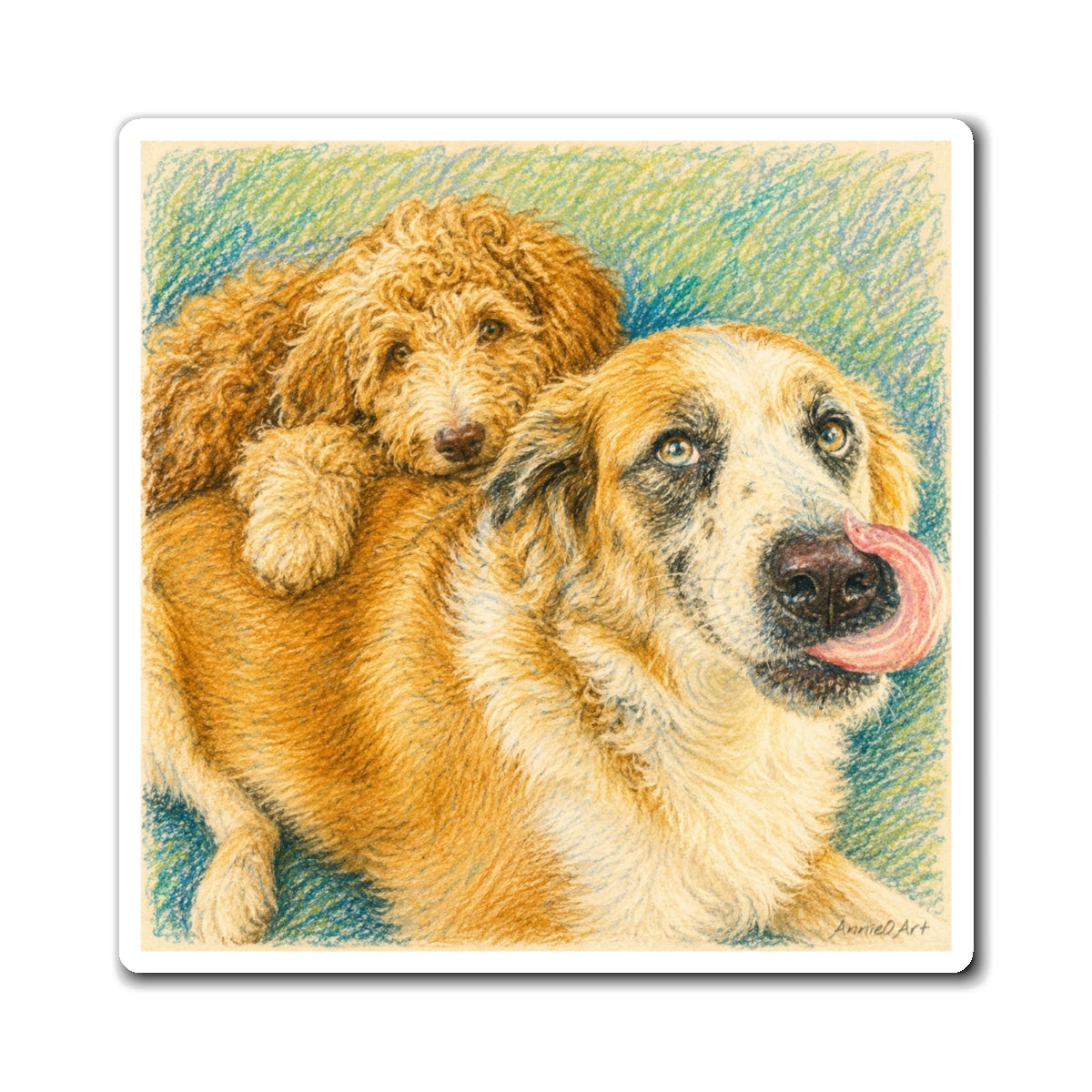 Dog Mom & Pup Refrigerator Magnet — Cute Licking Dog with Puppy Art