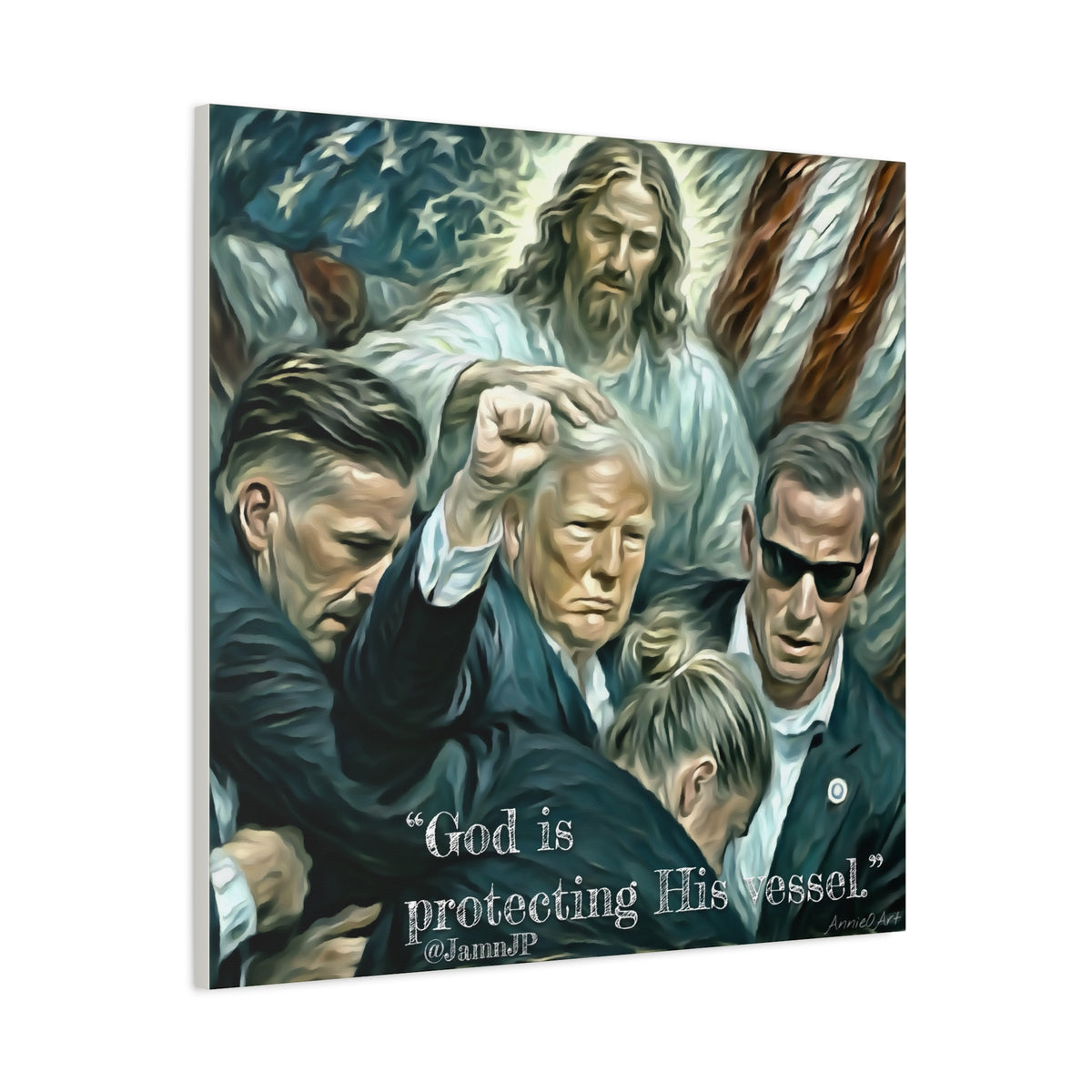 Jesus Blessing Trump— Patriotic Canvas Art — "God Is Protecting His Vessel"