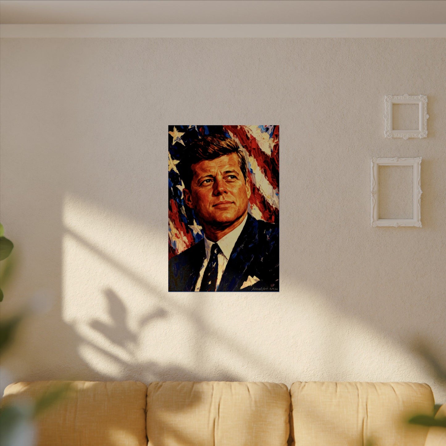 JFK Watercolor Poster — Patriotic Textured Matte Print