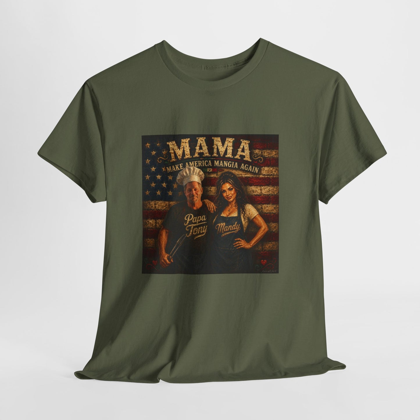 CUSTOM for MANDY—Mama Pizza Team T-Shirt — Retro American Flag Pizza Chef Graphic Tee